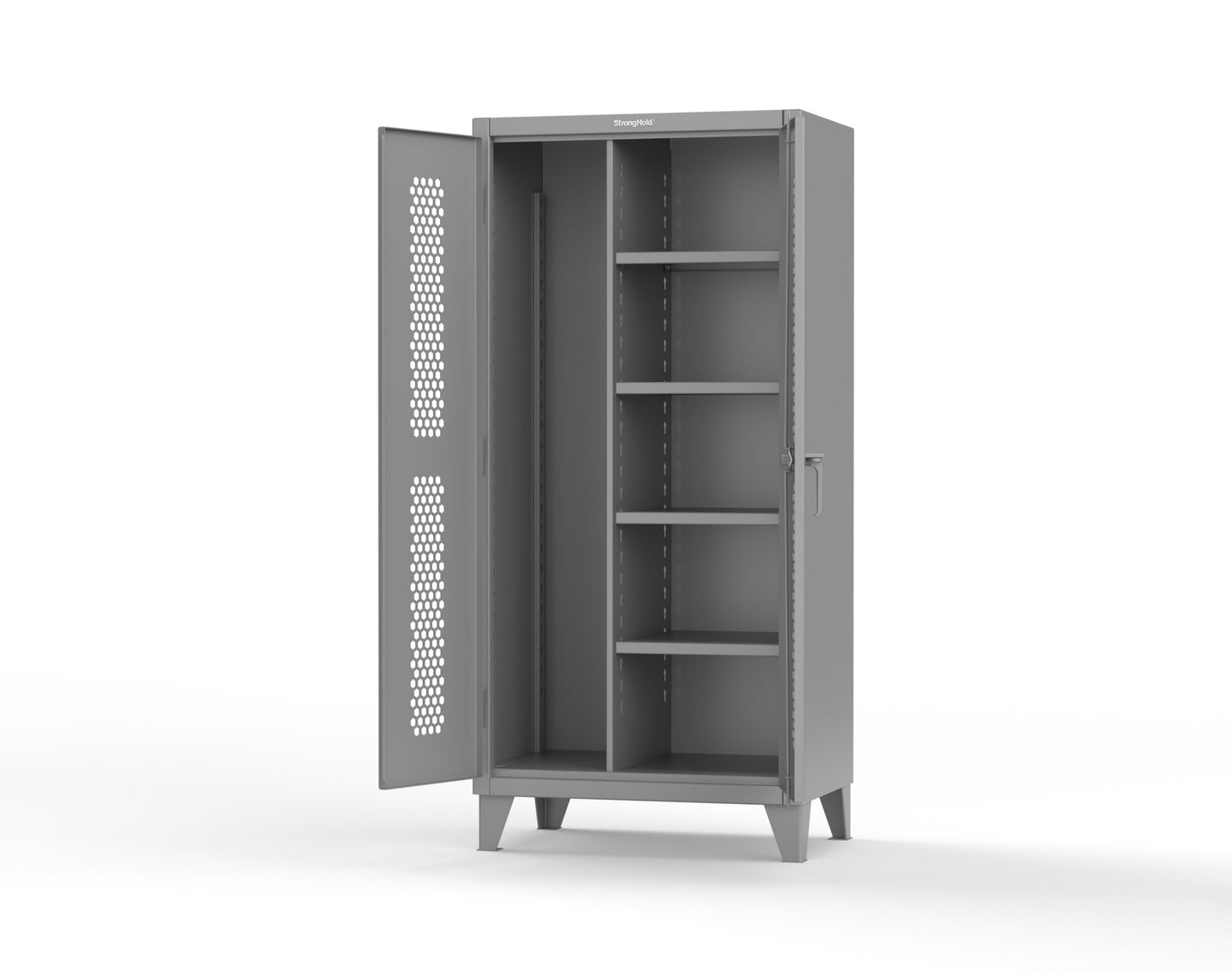 Extreme Duty 12 GA Ventilated (Hex) Janitorial Cabinet with 4 Shelves - 36 In. W x 24 In. D x 78 In. H - 36-H-BC-244-7037