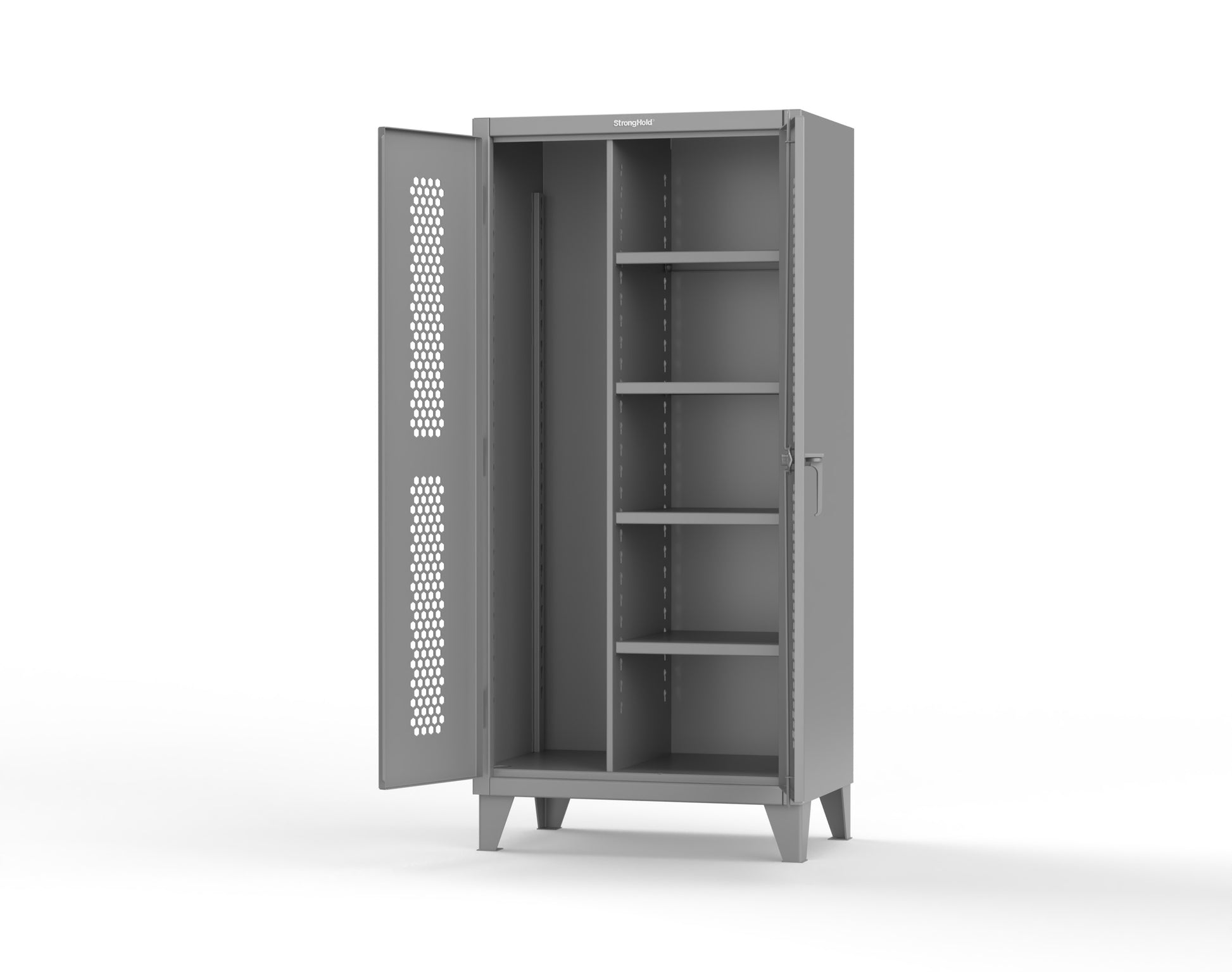Extreme Duty 12 GA Ventilated (Hex) Janitorial Cabinet with 4 Shelves - 36 In. W x 24 In. D x 78 In. H - 36-H-BC-244-7037