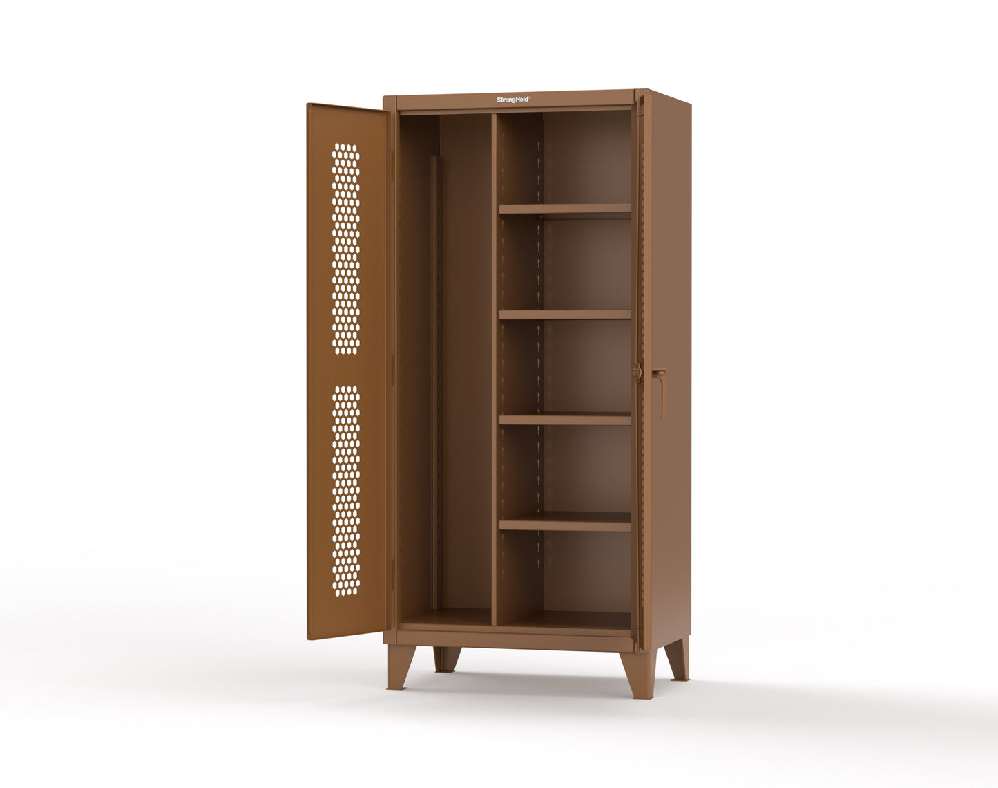 Extreme Duty 12 GA Ventilated (Hex) Janitorial Cabinet with 4 Shelves - 36 In. W x 24 In. D x 78 In. H - 36-H-BC-244-8008
