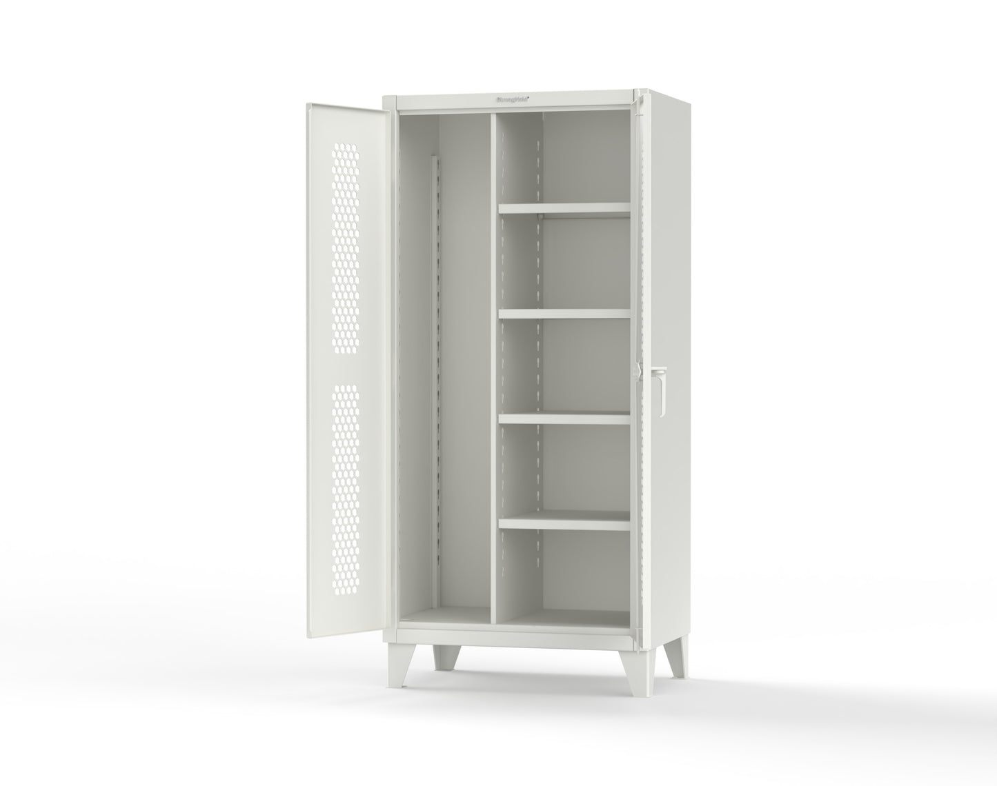 Extreme Duty 12 GA Ventilated (Hex) Janitorial Cabinet with 4 Shelves - 36 In. W x 24 In. D x 78 In. H - 36-H-BC-244-9003