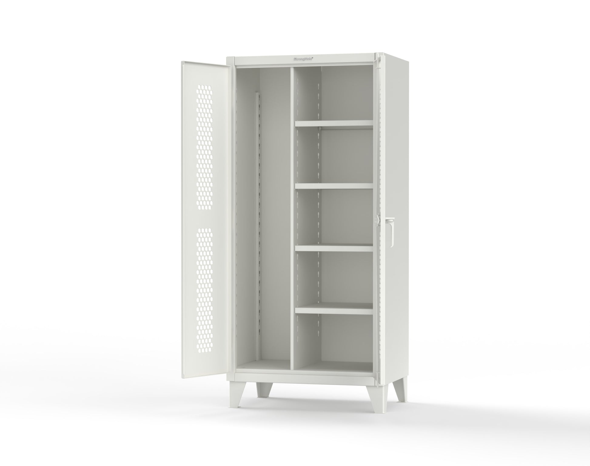 Extreme Duty 12 GA Ventilated (Hex) Janitorial Cabinet with 4 Shelves - 36 In. W x 24 In. D x 78 In. H - 36-H-BC-244-9003