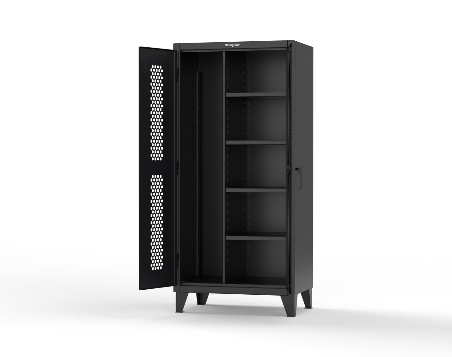 Extreme Duty 12 GA Ventilated (Hex) Janitorial Cabinet with 4 Shelves - 36 In. W x 24 In. D x 78 In. H - 36-H-BC-244-9005