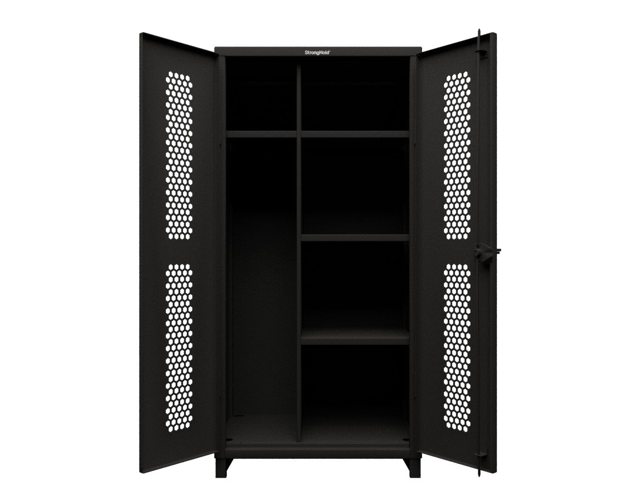 Extra Heavy Duty 14 GA Ventilated (Hex) Uniform Cabinet with 4 Shelves - 36 In. W x 24 In. D x 75 In. H