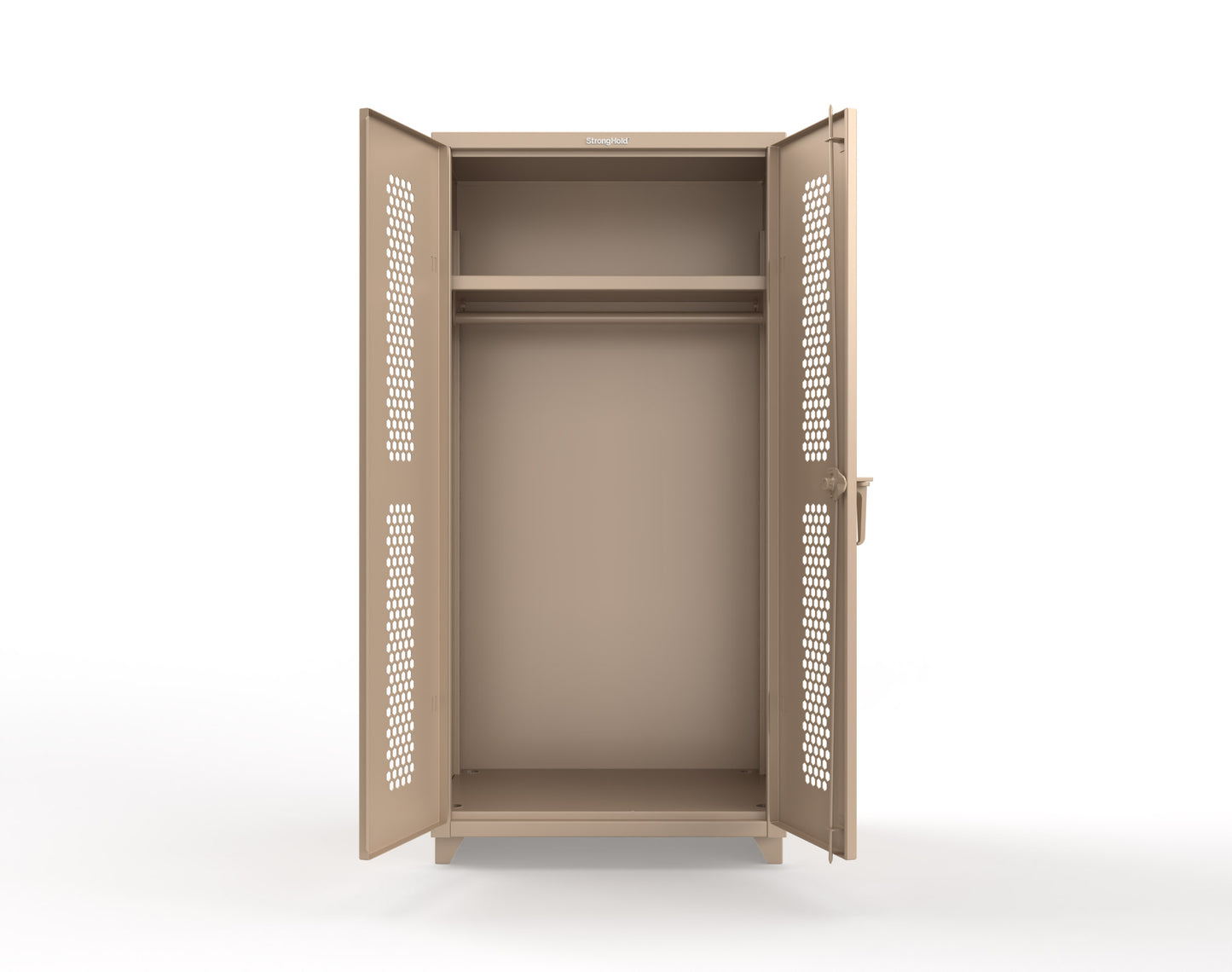 Extra Heavy Duty 14 GA Ventilated (Hex) Uniform Cabinet with Hanger Rod, 1 Shelf - 36 In. W x 24 In. D x 75 In. H - 36-H-WR-241-L-1019