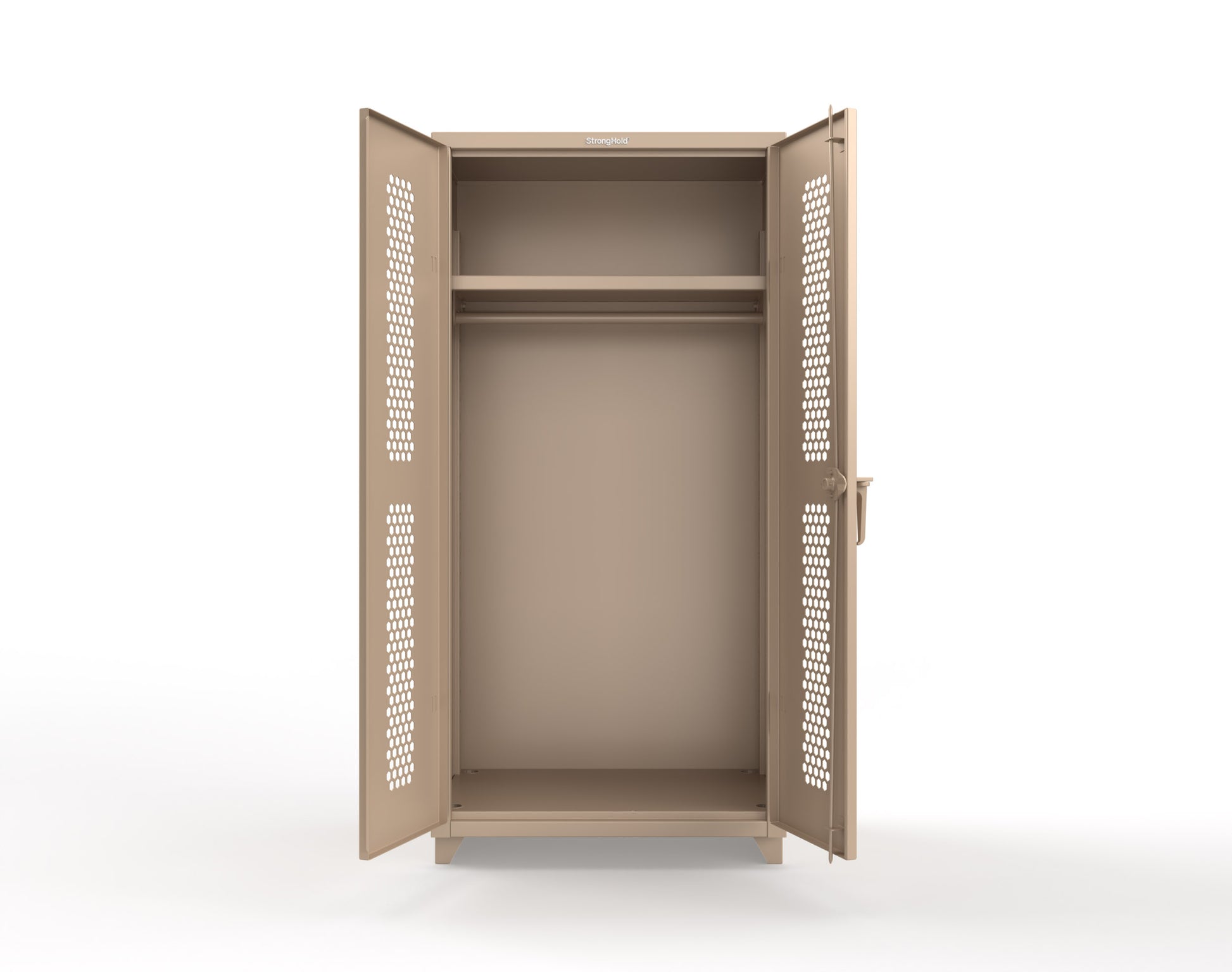 Extra Heavy Duty 14 GA Ventilated (Hex) Uniform Cabinet with Hanger Rod, 1 Shelf - 36 In. W x 24 In. D x 75 In. H - 36-H-WR-241-L-1019