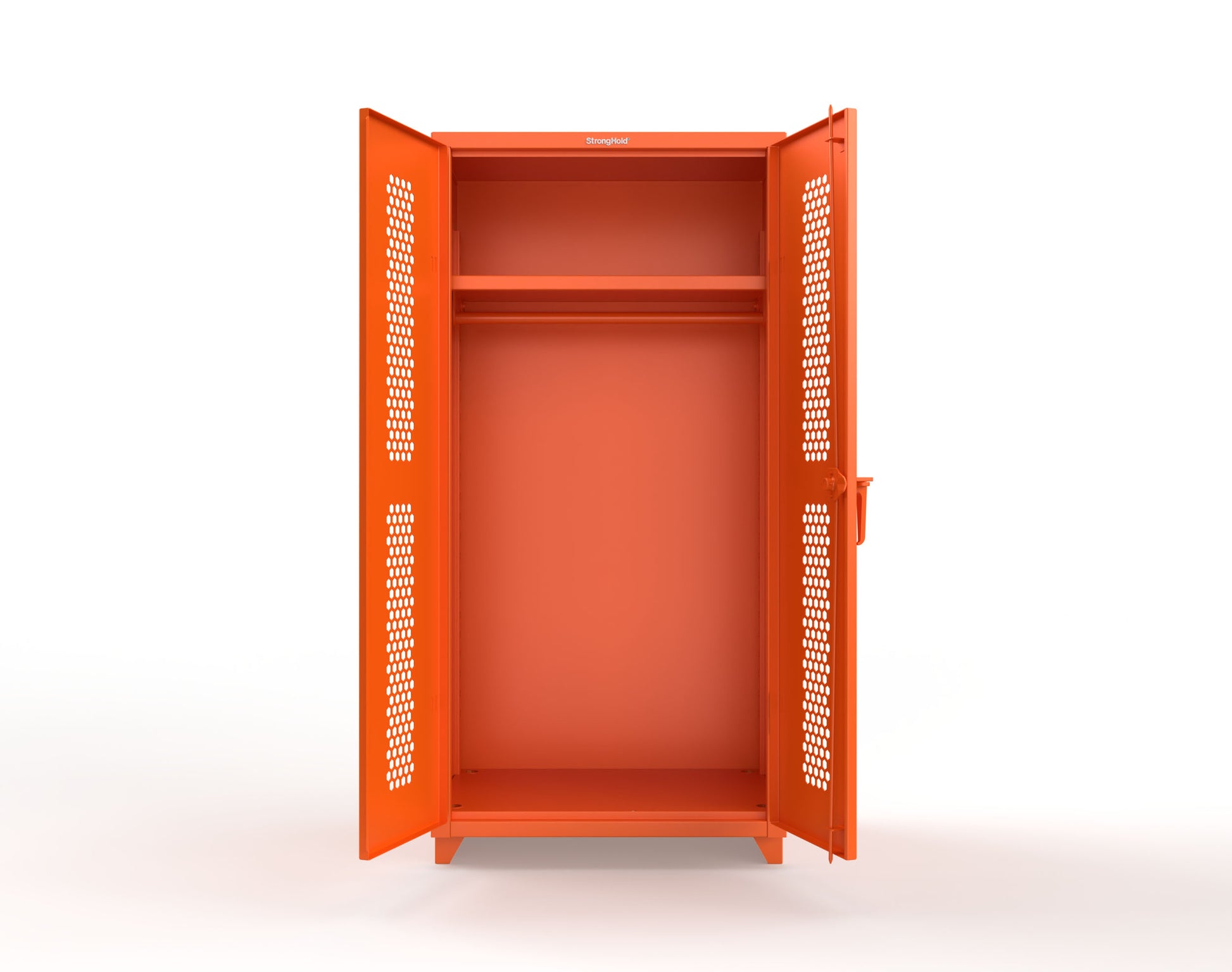 Extra Heavy Duty 14 GA Ventilated (Hex) Uniform Cabinet with Hanger Rod, 1 Shelf - 36 In. W x 24 In. D x 75 In. H - 36-H-WR-241-L-2009