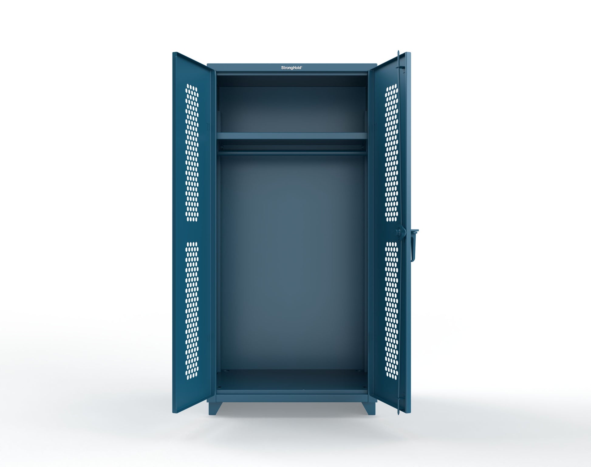 Extra Heavy Duty 14 GA Ventilated (Hex) Uniform Cabinet with Hanger Rod, 1 Shelf - 36 In. W x 24 In. D x 75 In. H - 36-H-WR-241-L-5001