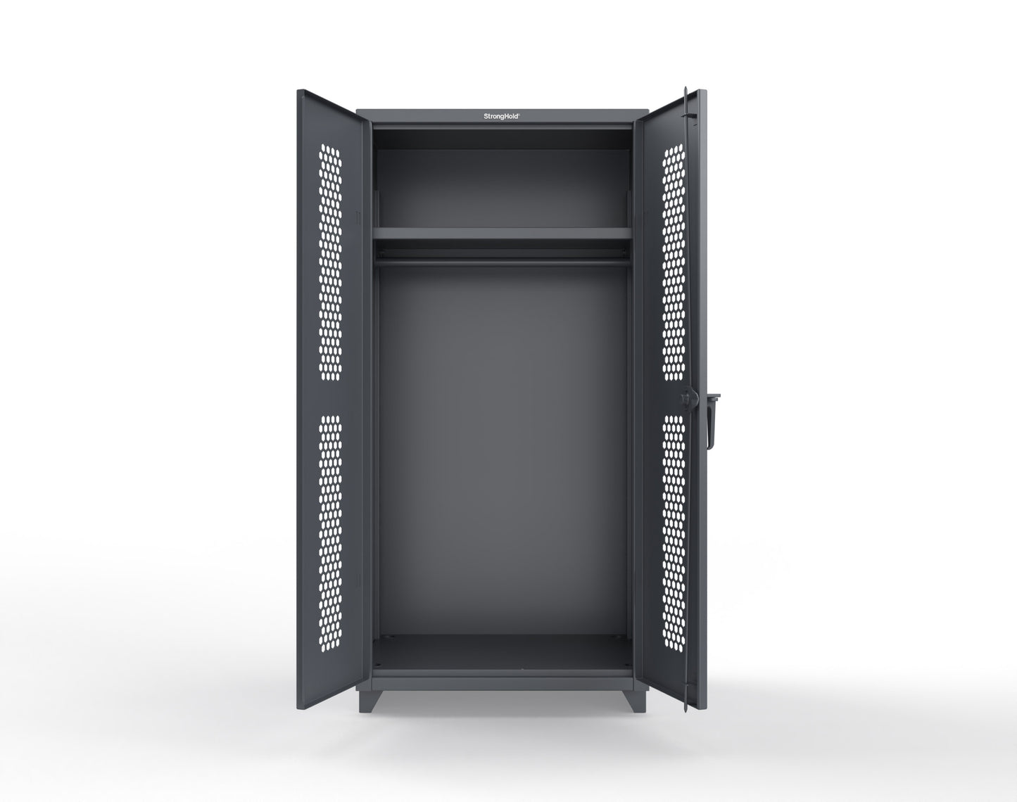 Extra Heavy Duty 14 GA Ventilated (Hex) Uniform Cabinet with Hanger Rod, 1 Shelf - 36 In. W x 24 In. D x 75 In. H - 36-H-WR-241-L-7024