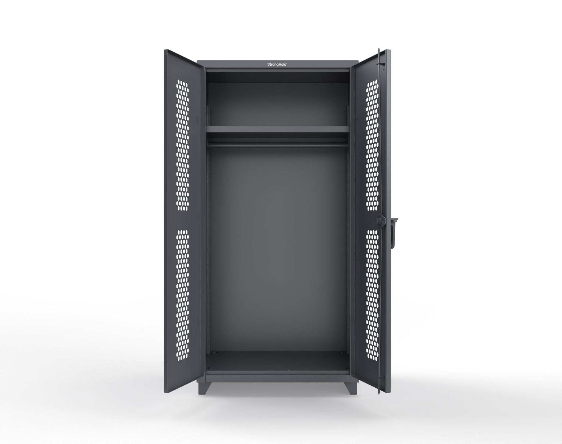 Extra Heavy Duty 14 GA Ventilated (Hex) Uniform Cabinet with Hanger Rod, 1 Shelf - 36 In. W x 24 In. D x 75 In. H - 36-H-WR-241-L-7024