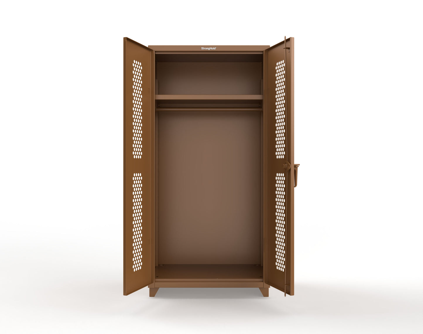 Extra Heavy Duty 14 GA Ventilated (Hex) Uniform Cabinet with Hanger Rod, 1 Shelf - 36 In. W x 24 In. D x 75 In. H - 36-H-WR-241-L-8008