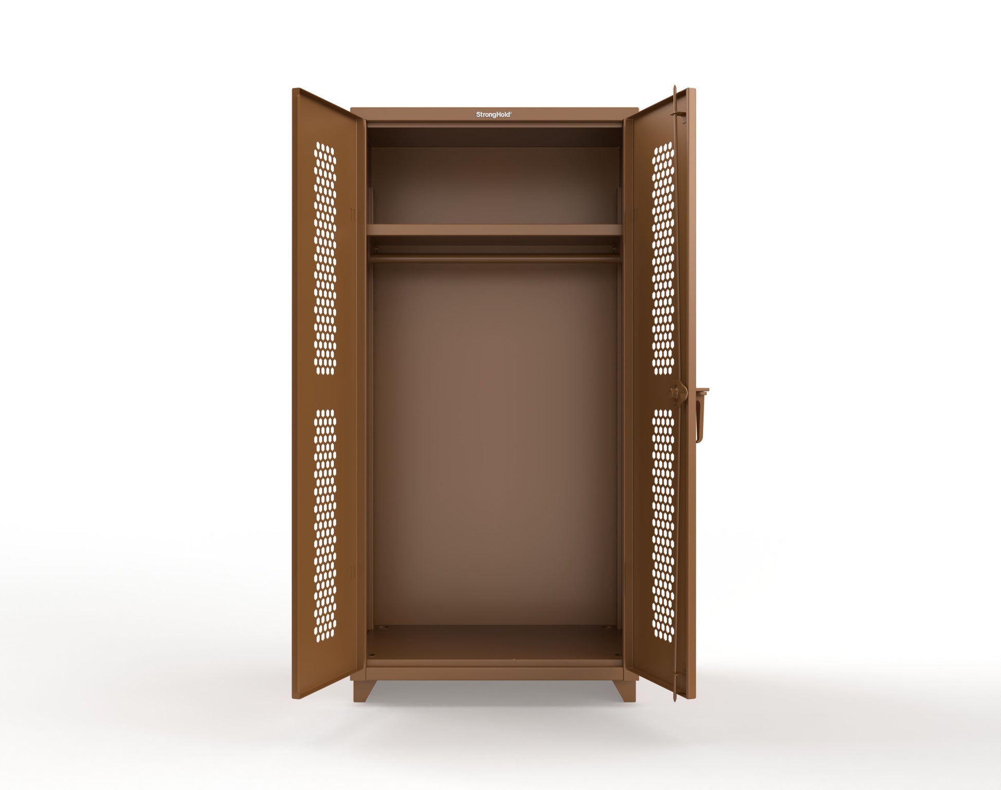 Extra Heavy Duty 14 GA Ventilated (Hex) Uniform Cabinet with Hanger Rod, 1 Shelf - 36 In. W x 24 In. D x 75 In. H - 36-H-WR-241-L-8008