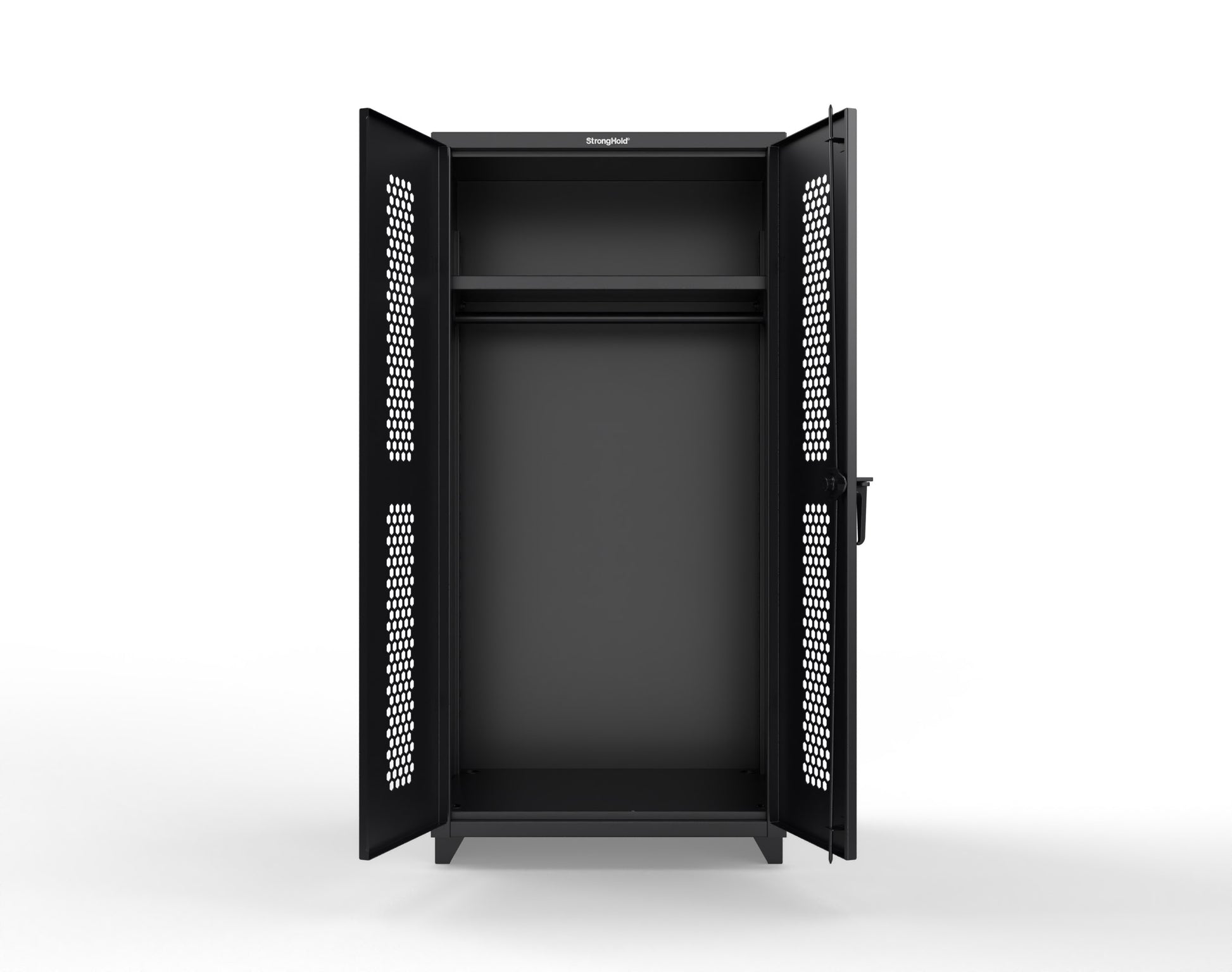 Extra Heavy Duty 14 GA Ventilated (Hex) Uniform Cabinet with Hanger Rod, 1 Shelf - 36 In. W x 24 In. D x 75 In. H - 36-H-WR-241-L-9005
