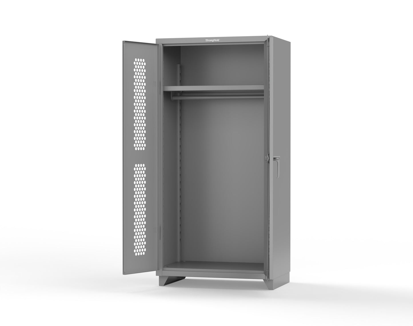 Extra Heavy Duty 14 GA Ventilated (Hex) Uniform Cabinet with Hanger Rod, 1 Shelf - 36 In. W x 24 In. D x 75 In. H - 36-H-WR-241-L-7037