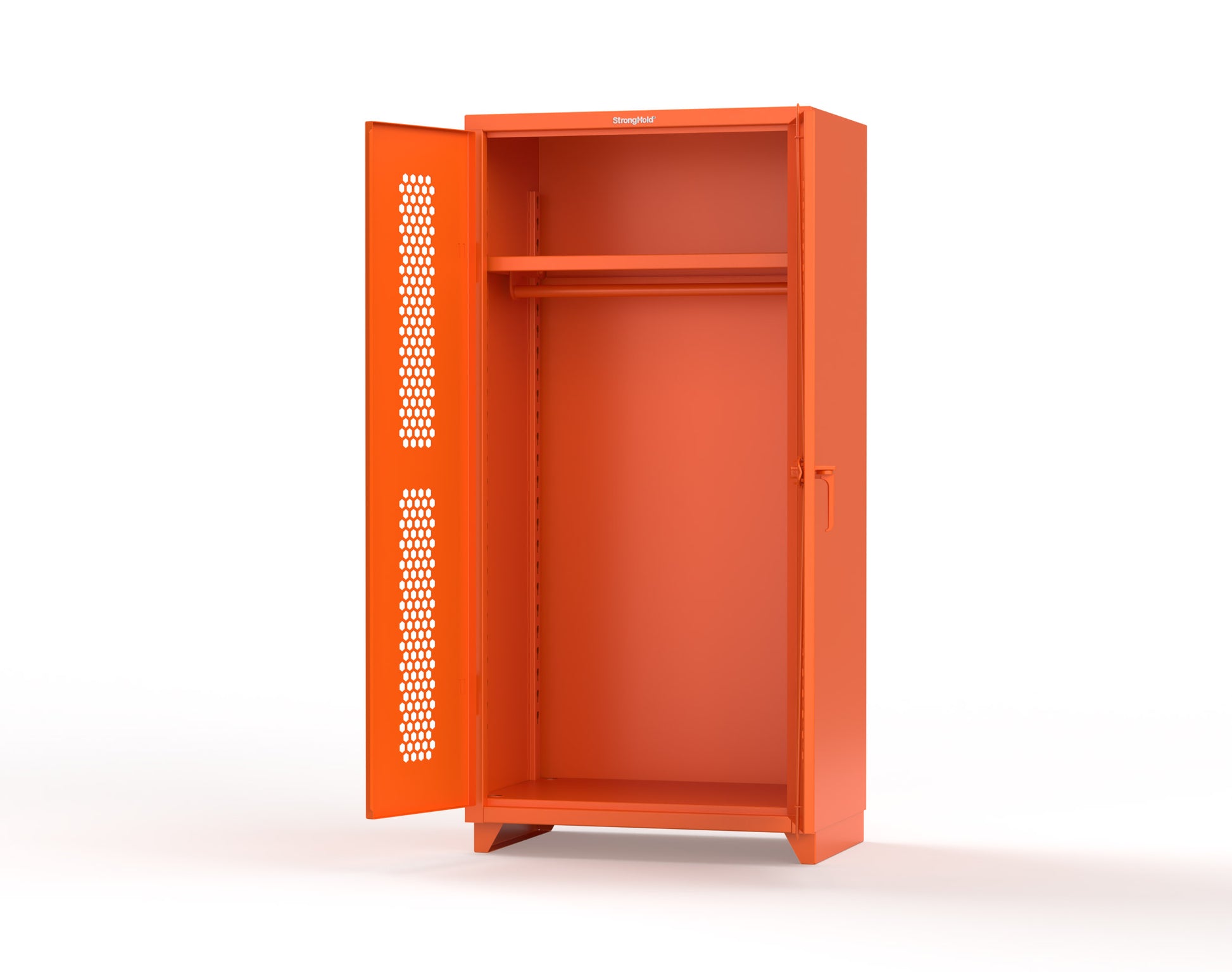 Extra Heavy Duty 14 GA Ventilated (Hex) Uniform Cabinet with Hanger Rod, 1 Shelf - 36 In. W x 24 In. D x 75 In. H - 36-H-WR-241-L-2009