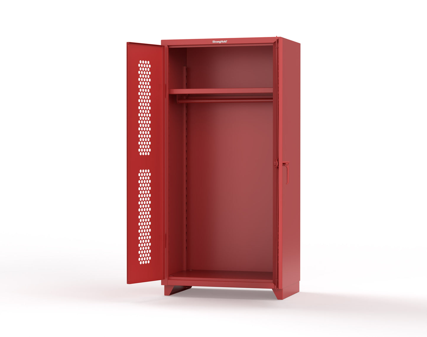 Extra Heavy Duty 14 GA Ventilated (Hex) Uniform Cabinet with Hanger Rod, 1 Shelf - 36 In. W x 24 In. D x 75 In. H - 36-H-WR-241-L-3001