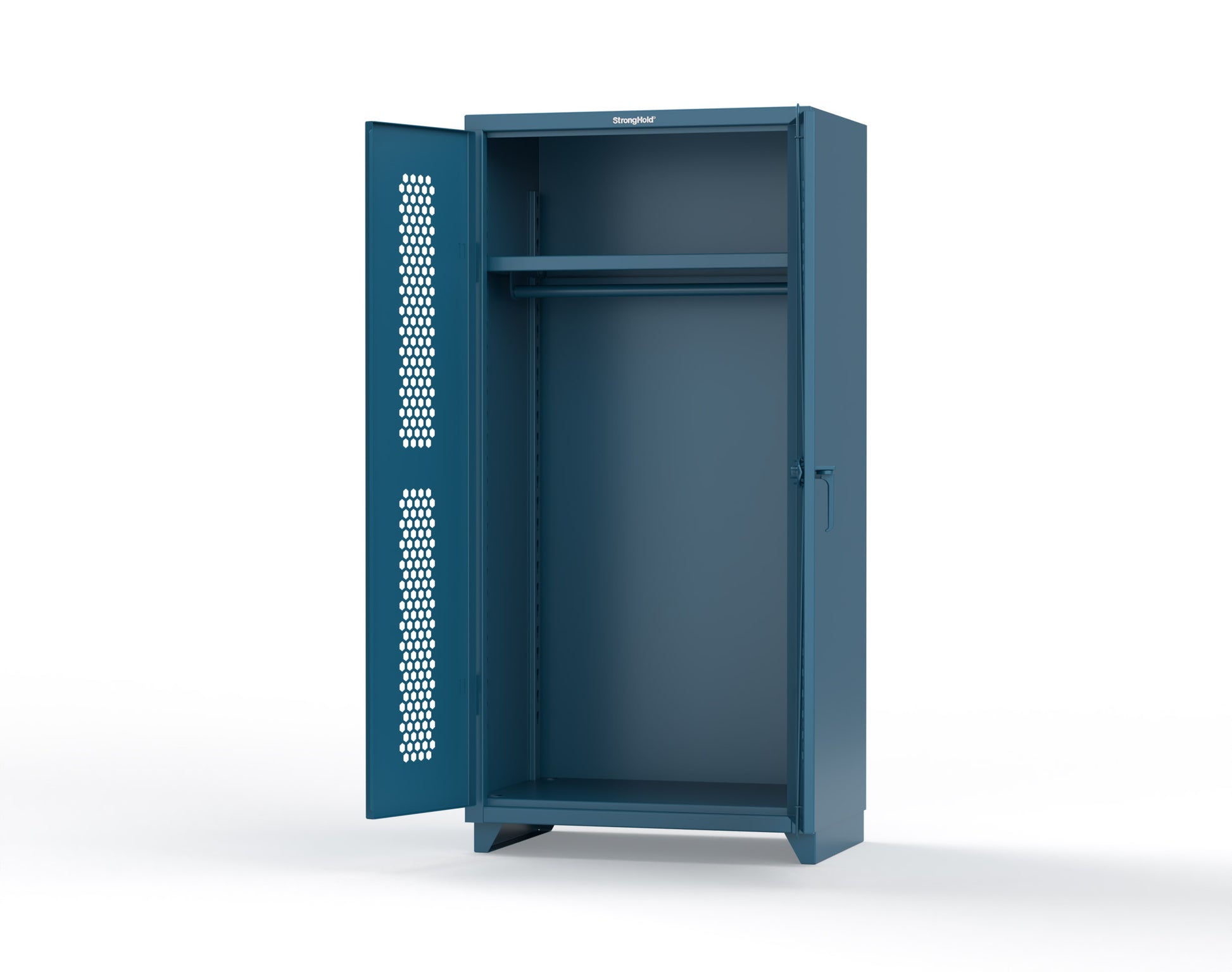 Extra Heavy Duty 14 GA Ventilated (Hex) Uniform Cabinet with Hanger Rod, 1 Shelf - 36 In. W x 24 In. D x 75 In. H - 36-H-WR-241-L-5001