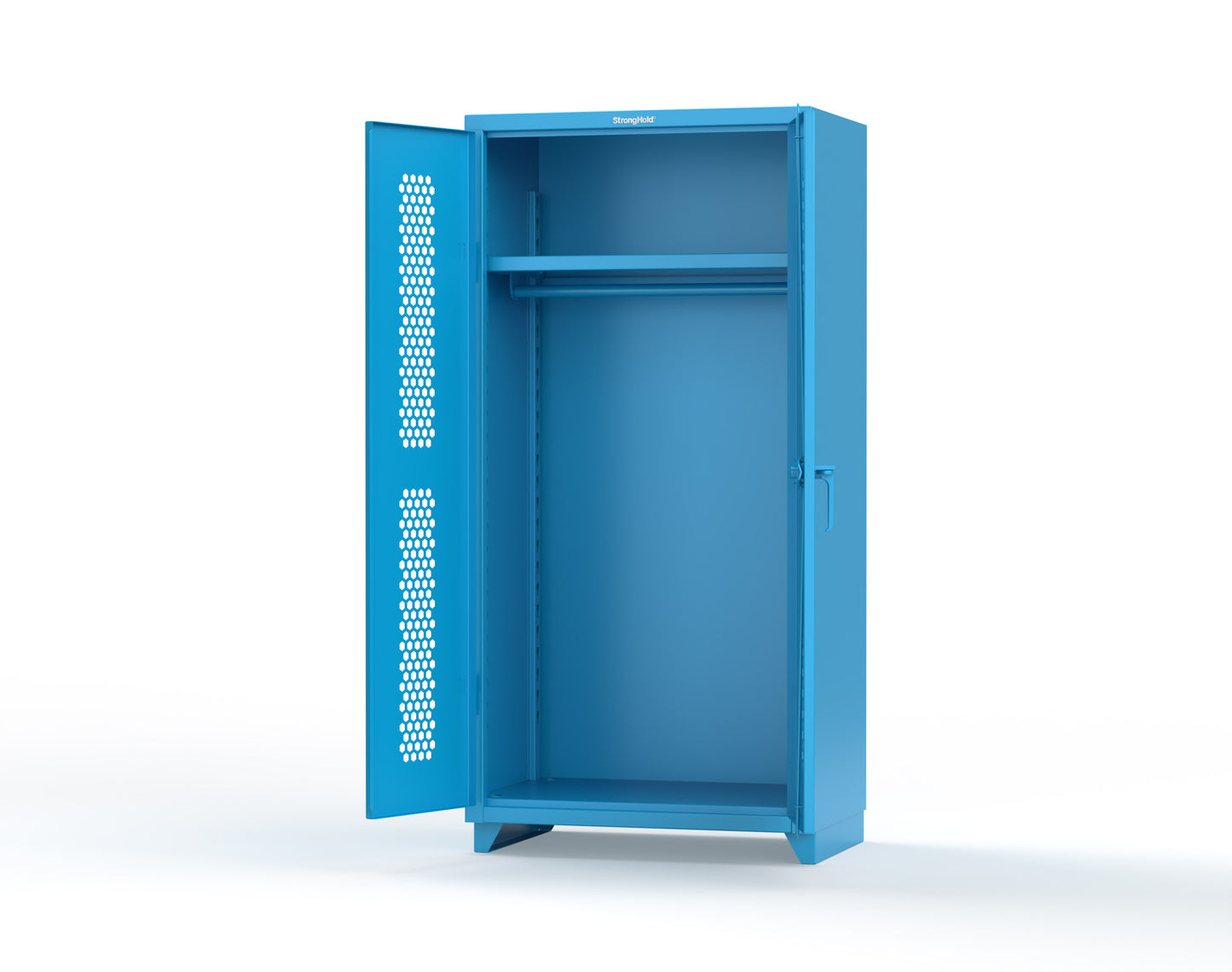 Extra Heavy Duty 14 GA Ventilated (Hex) Uniform Cabinet with Hanger Rod, 1 Shelf - 36 In. W x 24 In. D x 75 In. H - 36-H-WR-241-L-5012