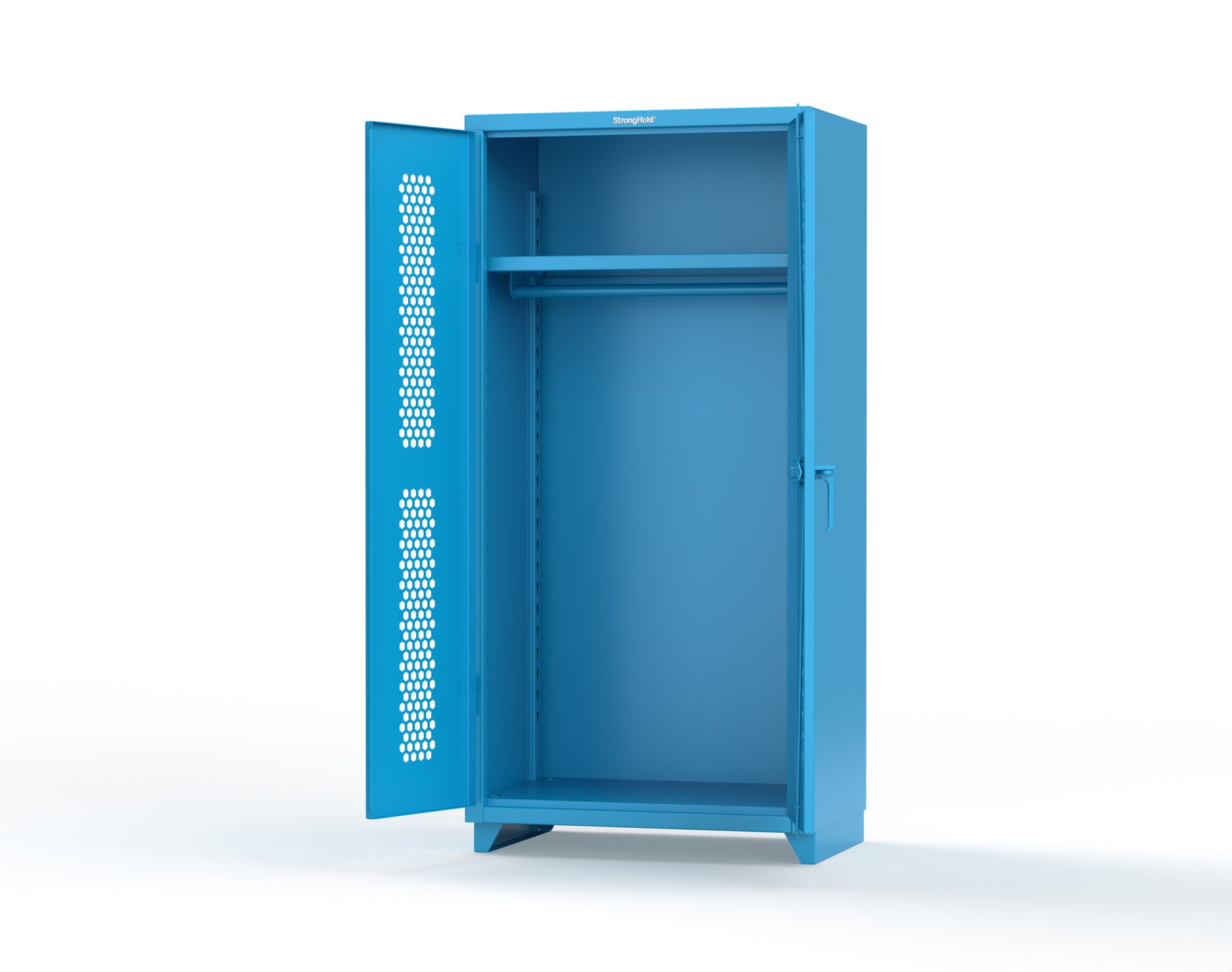 Extra Heavy Duty 14 GA Ventilated (Hex) Uniform Cabinet with Hanger Rod, 1 Shelf - 36 In. W x 24 In. D x 75 In. H - 36-H-WR-241-L-5012