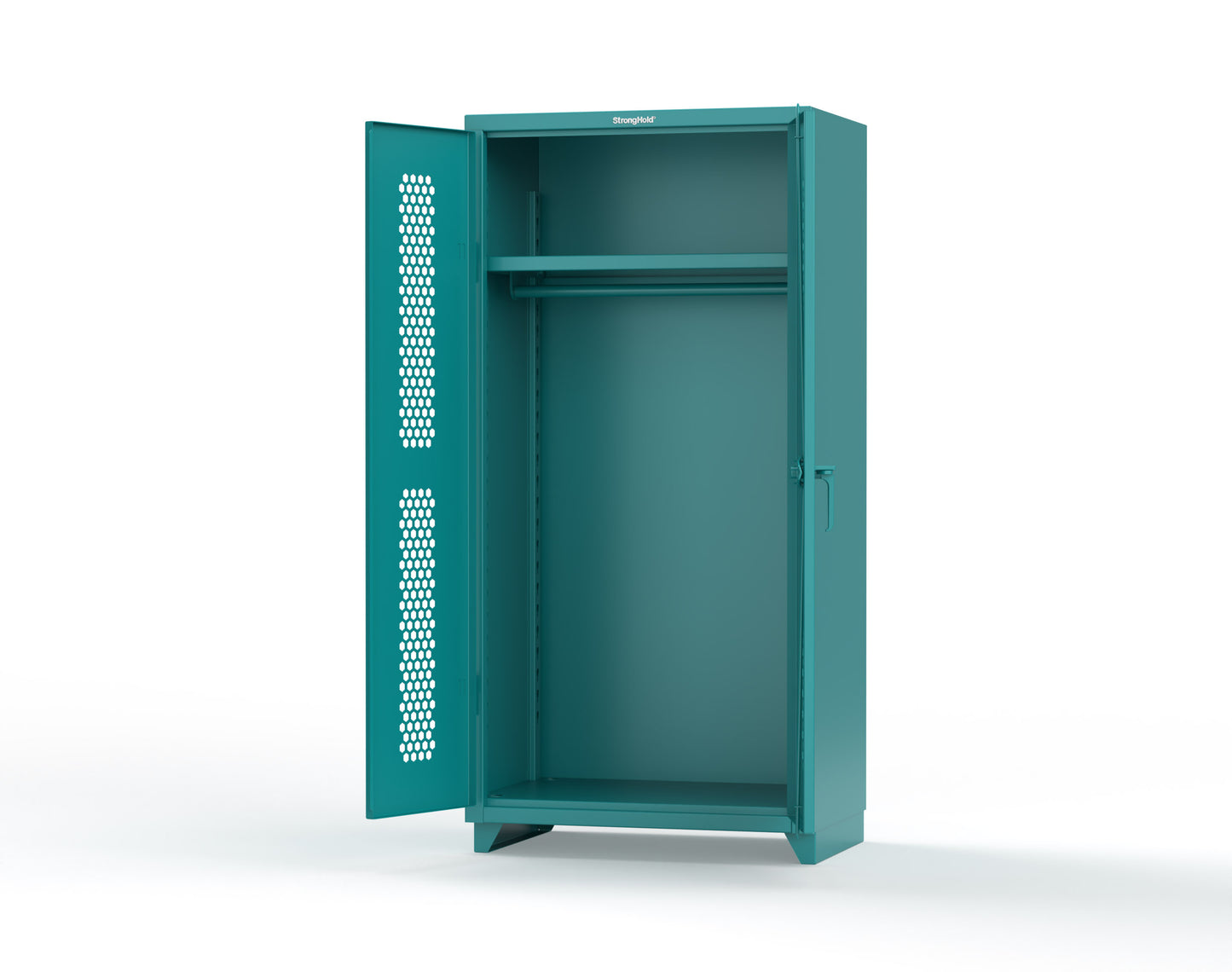 Extra Heavy Duty 14 GA Ventilated (Hex) Uniform Cabinet with Hanger Rod, 1 Shelf - 36 In. W x 24 In. D x 75 In. H - 36-H-WR-241-L-5021