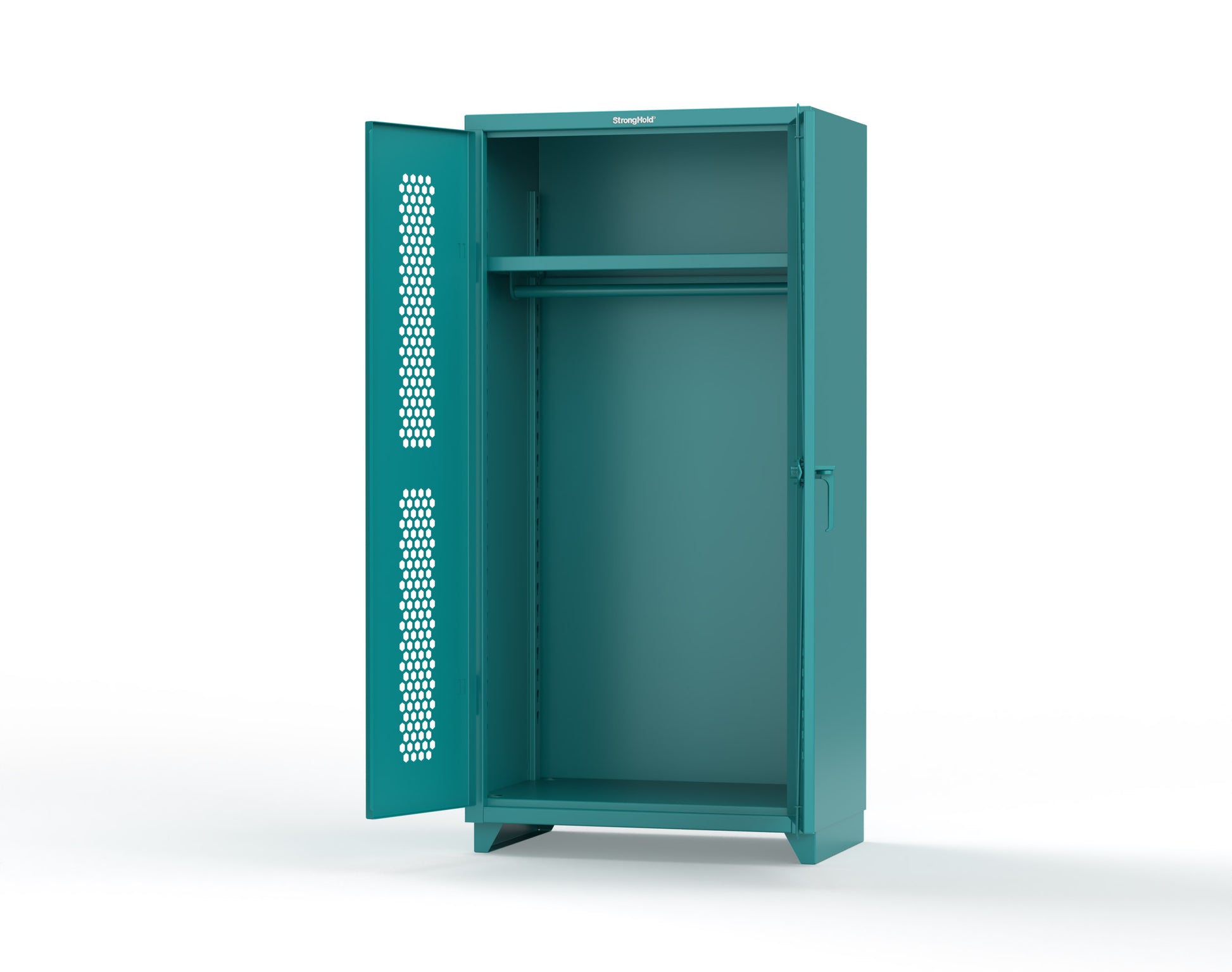 Extra Heavy Duty 14 GA Ventilated (Hex) Uniform Cabinet with Hanger Rod, 1 Shelf - 36 In. W x 24 In. D x 75 In. H - 36-H-WR-241-L-5021
