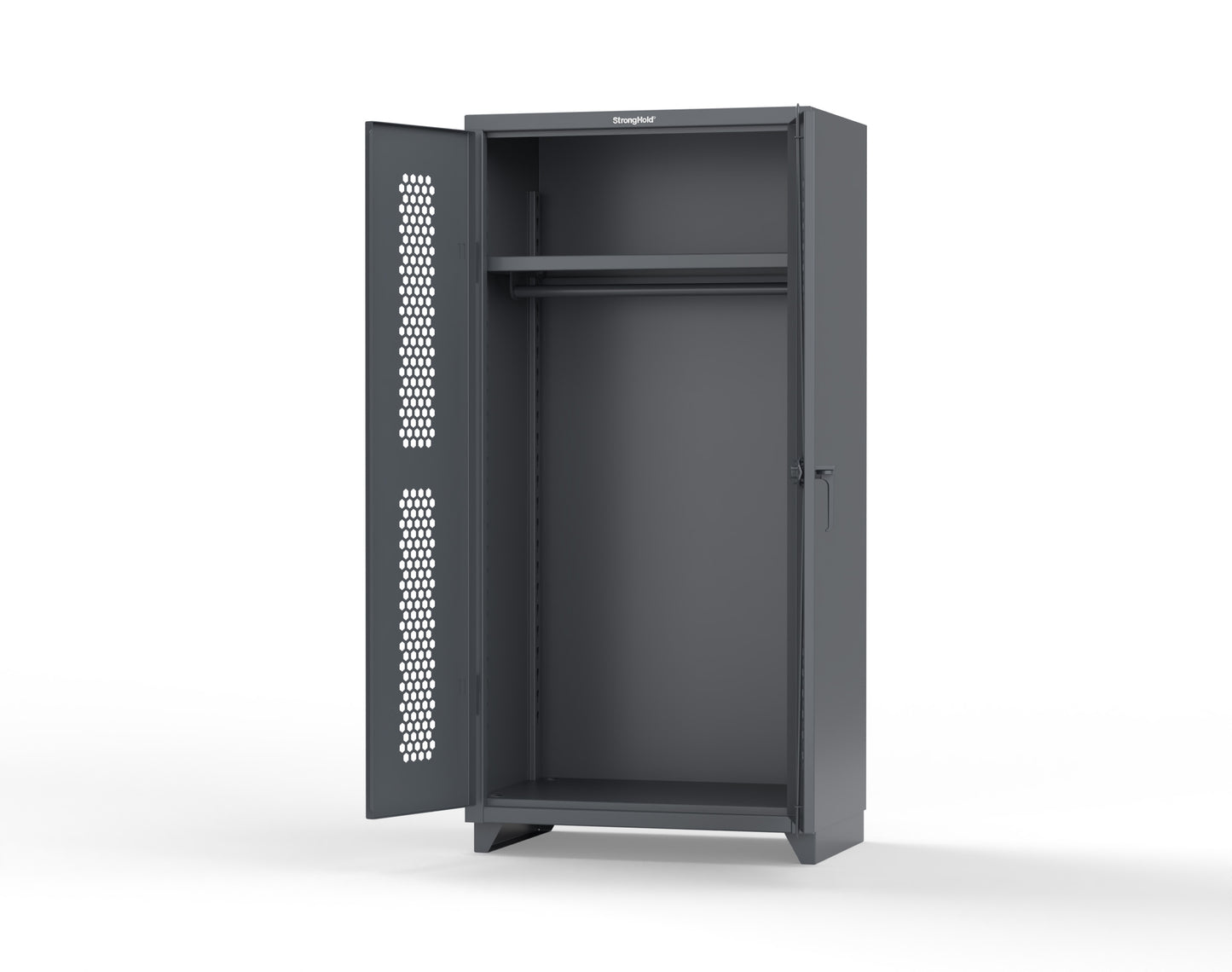 Extra Heavy Duty 14 GA Ventilated (Hex) Uniform Cabinet with Hanger Rod, 1 Shelf - 36 In. W x 24 In. D x 75 In. H - 36-H-WR-241-L-7024