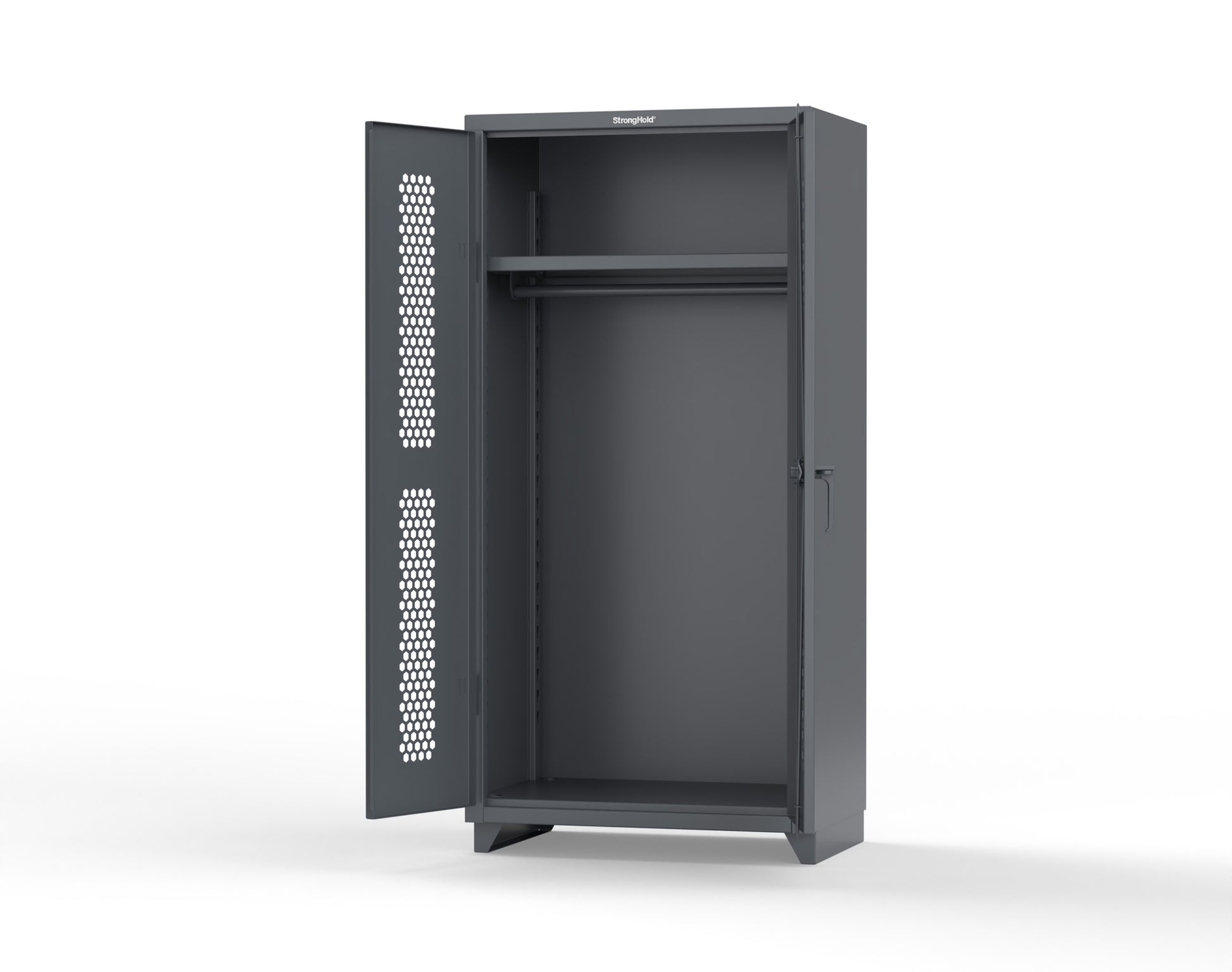 Extra Heavy Duty 14 GA Ventilated (Hex) Uniform Cabinet with Hanger Rod, 1 Shelf - 36 In. W x 24 In. D x 75 In. H - 36-H-WR-241-L-7024