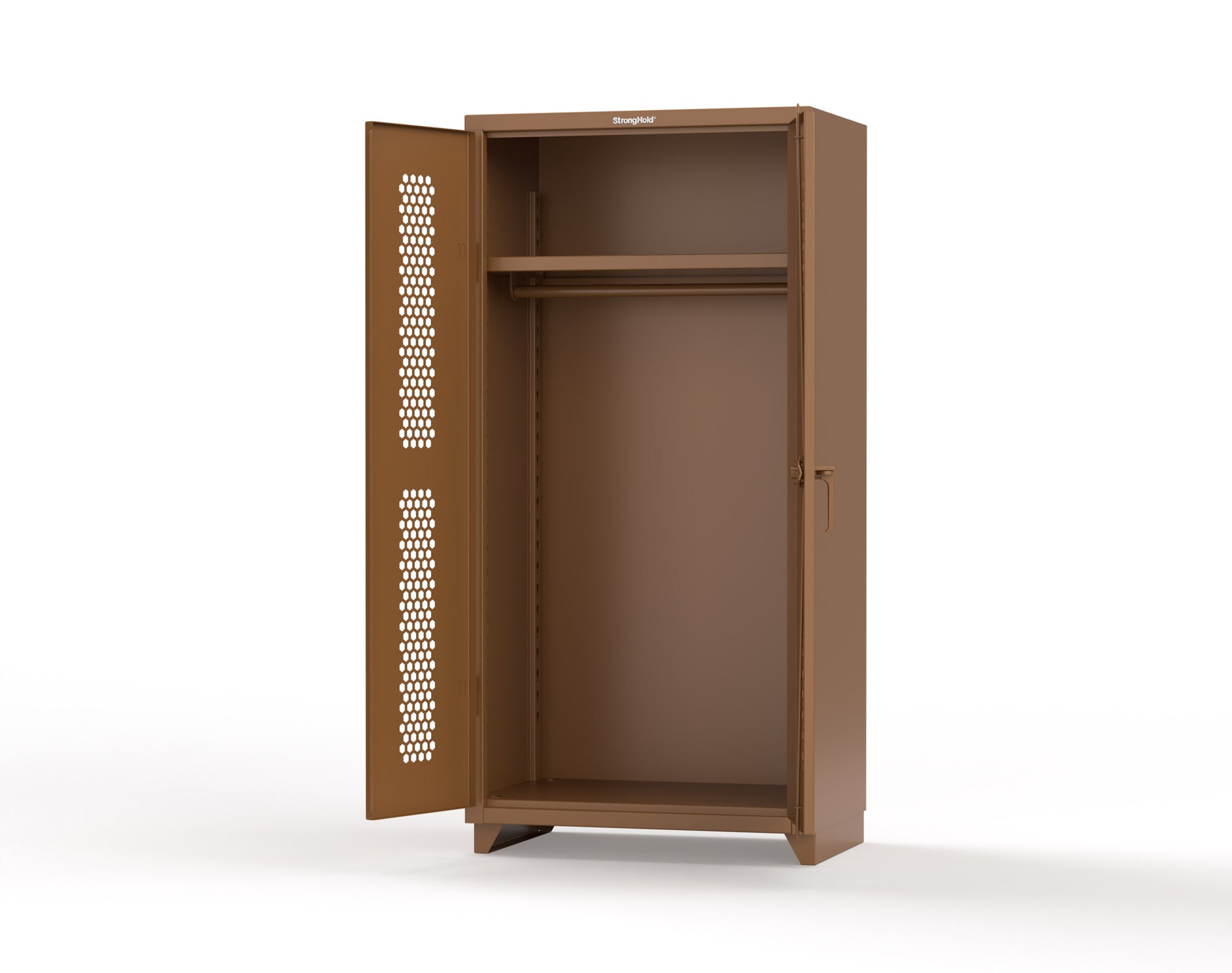 Extra Heavy Duty 14 GA Ventilated (Hex) Uniform Cabinet with Hanger Rod, 1 Shelf - 36 In. W x 24 In. D x 75 In. H - 36-H-WR-241-L-8008