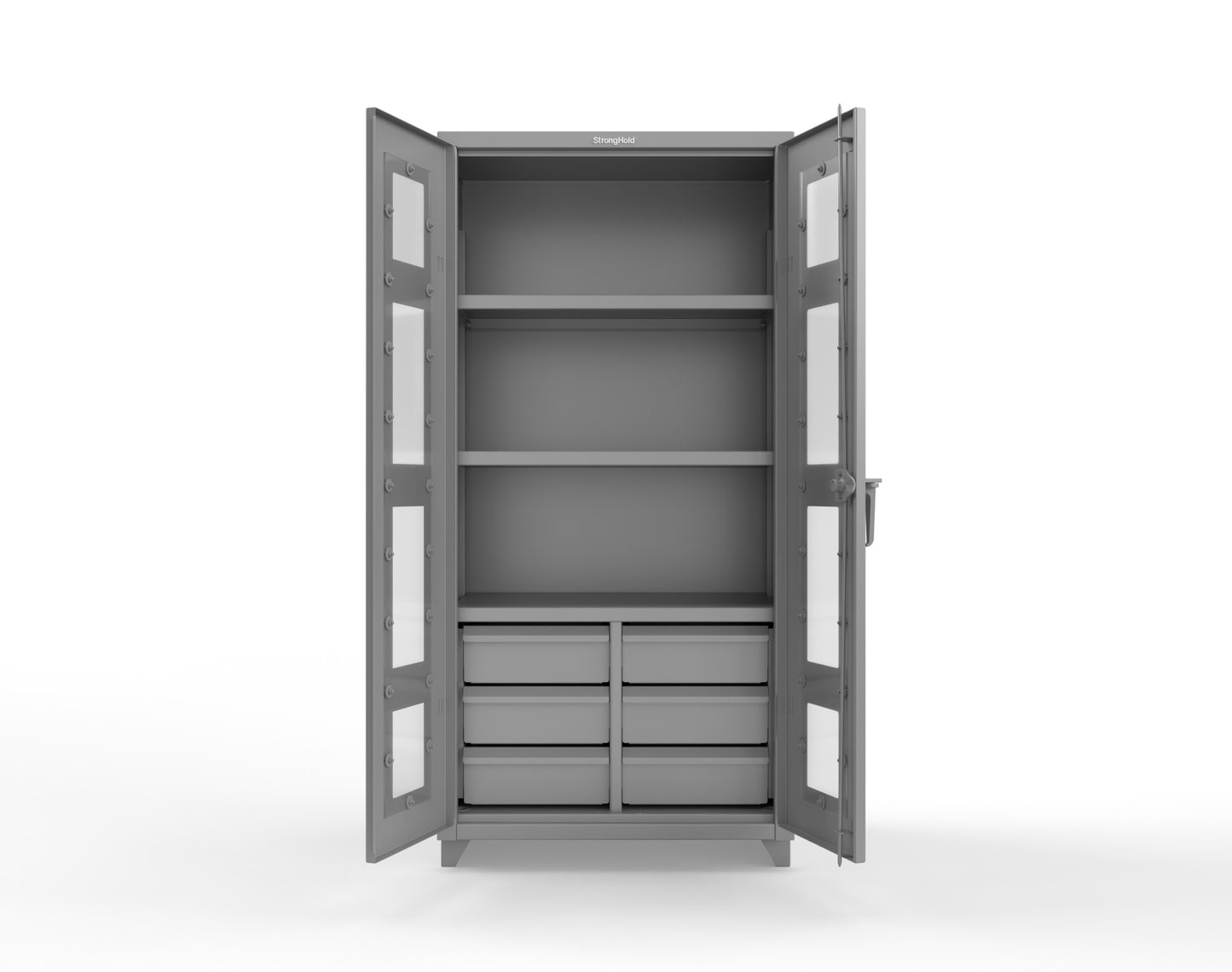 Extra Heavy Duty 14 GA Clear View Cabinet with 6 Half-Width Drawers, 3 Shelves - 36 In. W x 24 In. D x 75 In. H - 36-LD-243-6/5DB-L-7037