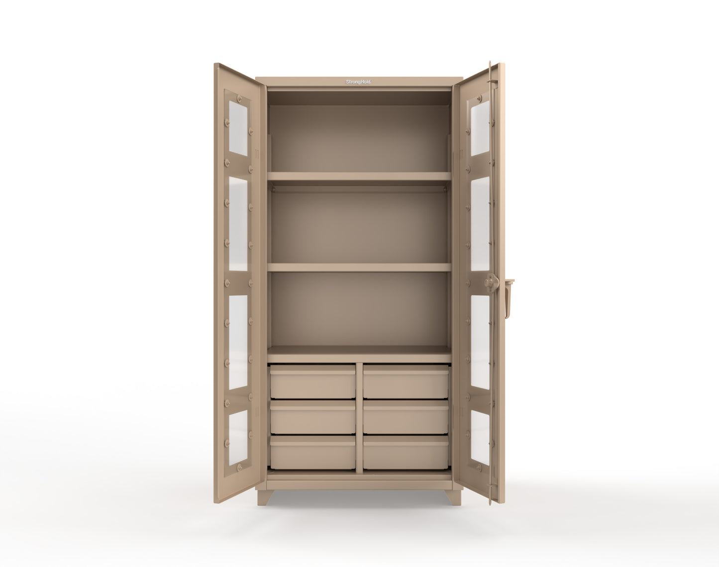 Extra Heavy Duty 14 GA Clear View Cabinet with 6 Half-Width Drawers, 3 Shelves - 36 In. W x 24 In. D x 75 In. H - 36-LD-243-6/5DB-L-1019