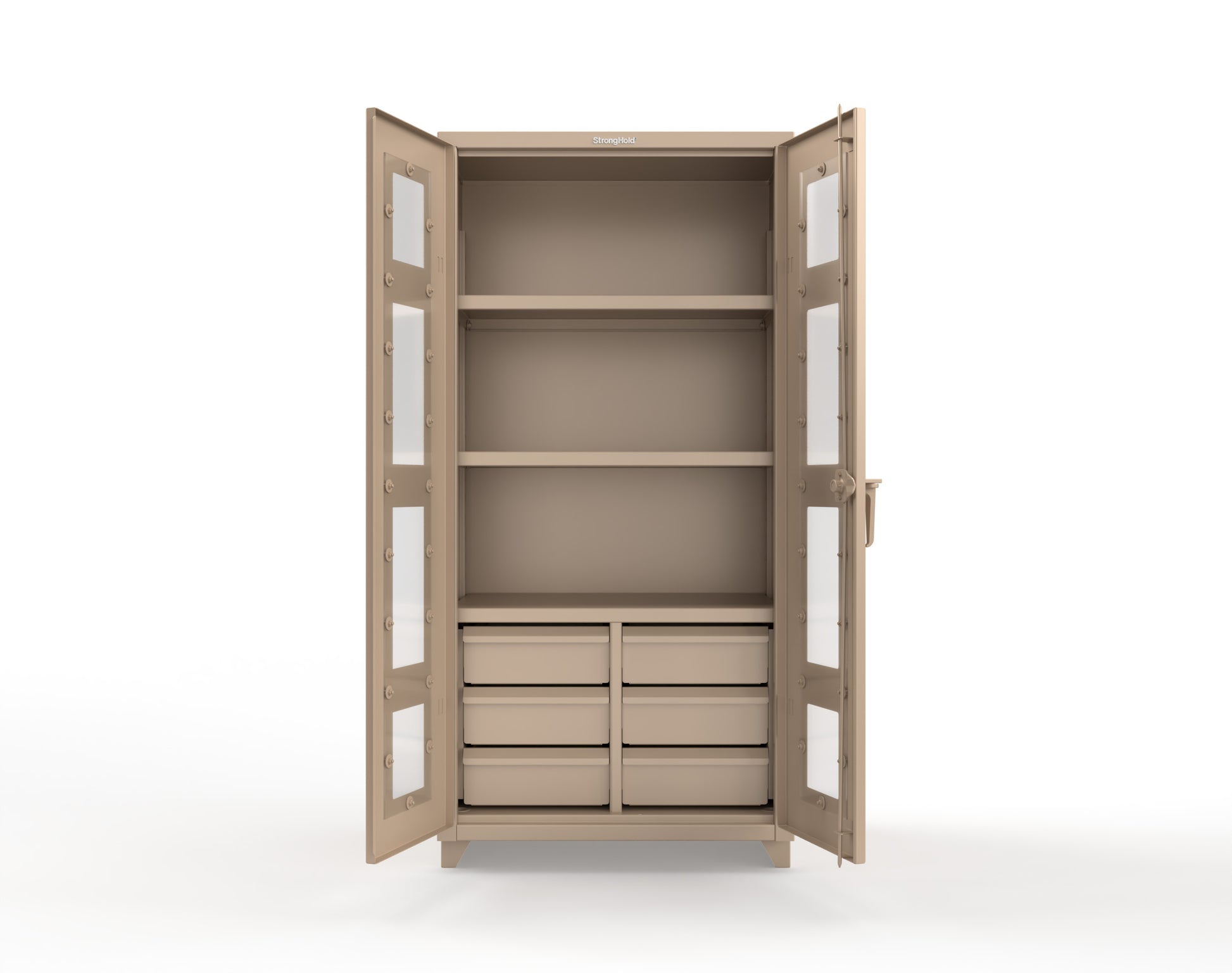 Extra Heavy Duty 14 GA Clear View Cabinet with 6 Half-Width Drawers, 3 Shelves - 36 In. W x 24 In. D x 75 In. H - 36-LD-243-6/5DB-L-1019