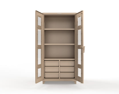 Extra Heavy Duty 14 GA Clear View Cabinet with 6 Half-Width Drawers, 3 Shelves - 36 In. W x 24 In. D x 75 In. H - 36-LD-243-6/5DB-L-1019