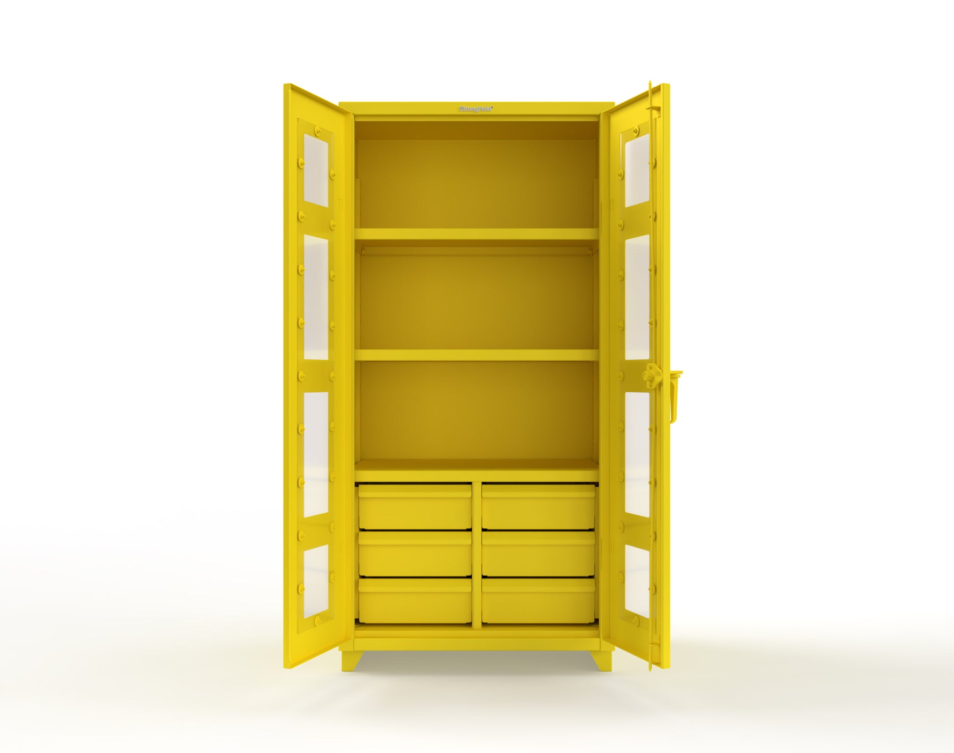 Extra Heavy Duty 14 GA Clear View Cabinet with 6 Half-Width Drawers, 3 Shelves - 36 In. W x 24 In. D x 75 In. H - 36-LD-243-6/5DB-L-1021