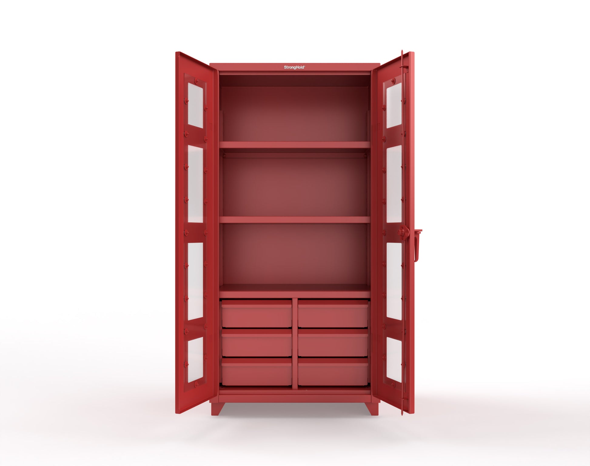 Extra Heavy Duty 14 GA Clear View Cabinet with 6 Half-Width Drawers, 3 Shelves - 36 In. W x 24 In. D x 75 In. H - 36-LD-243-6/5DB-L-3001