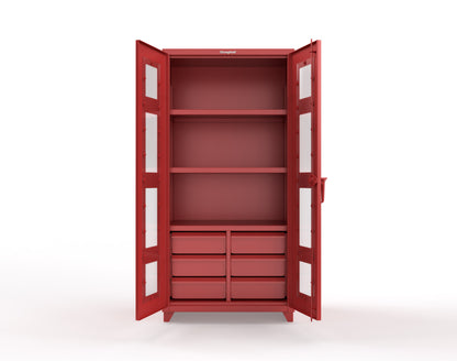Extra Heavy Duty 14 GA Clear View Cabinet with 6 Half-Width Drawers, 3 Shelves - 36 In. W x 24 In. D x 75 In. H - 36-LD-243-6/5DB-L-3001