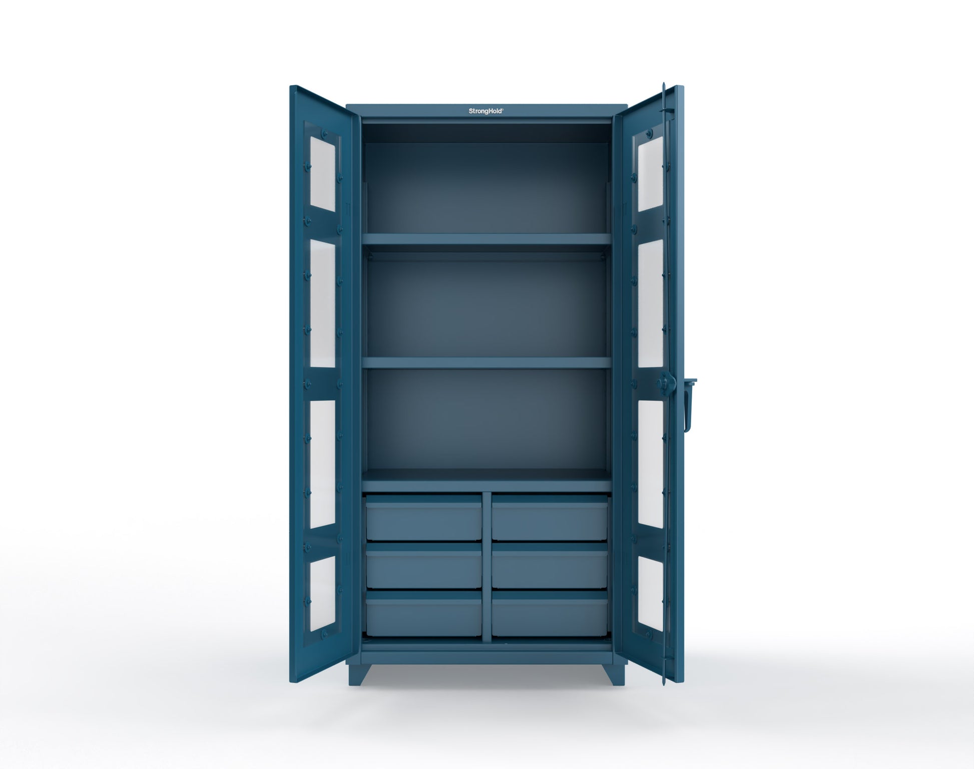 Extra Heavy Duty 14 GA Clear View Cabinet with 6 Half-Width Drawers, 3 Shelves - 36 In. W x 24 In. D x 75 In. H - 36-LD-243-6/5DB-L-5001