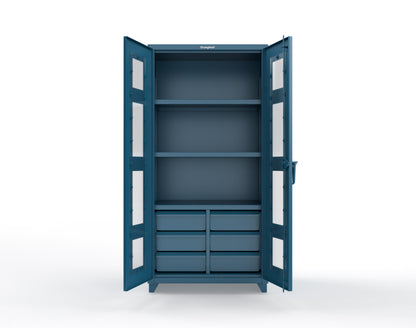 Extra Heavy Duty 14 GA Clear View Cabinet with 6 Half-Width Drawers, 3 Shelves - 36 In. W x 24 In. D x 75 In. H - 36-LD-243-6/5DB-L-5001