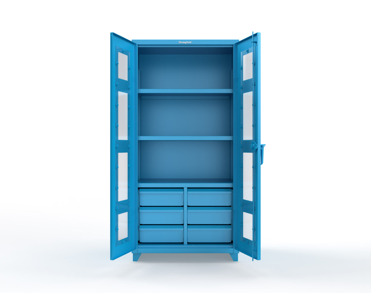 Extra Heavy Duty 14 GA Clear View Cabinet with 6 Half-Width Drawers, 3 Shelves - 36 In. W x 24 In. D x 75 In. H - 36-LD-243-6/5DB-L-5012