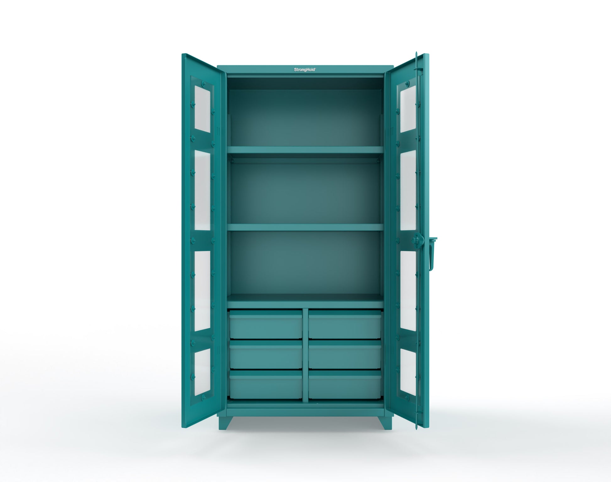 Extra Heavy Duty 14 GA Clear View Cabinet with 6 Half-Width Drawers, 3 Shelves - 36 In. W x 24 In. D x 75 In. H - 36-LD-243-6/5DB-L-5021