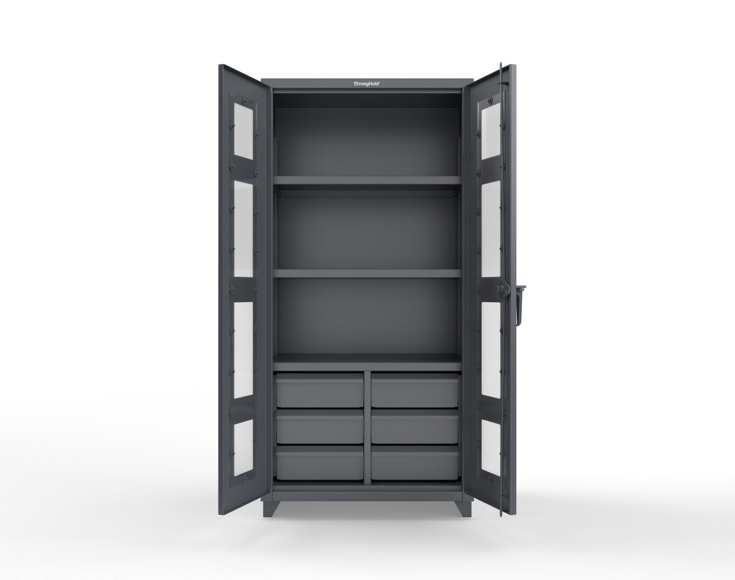 Extra Heavy Duty 14 GA Clear View Cabinet with 6 Half-Width Drawers, 3 Shelves - 36 In. W x 24 In. D x 75 In. H - 36-LD-243-6/5DB-L-7024