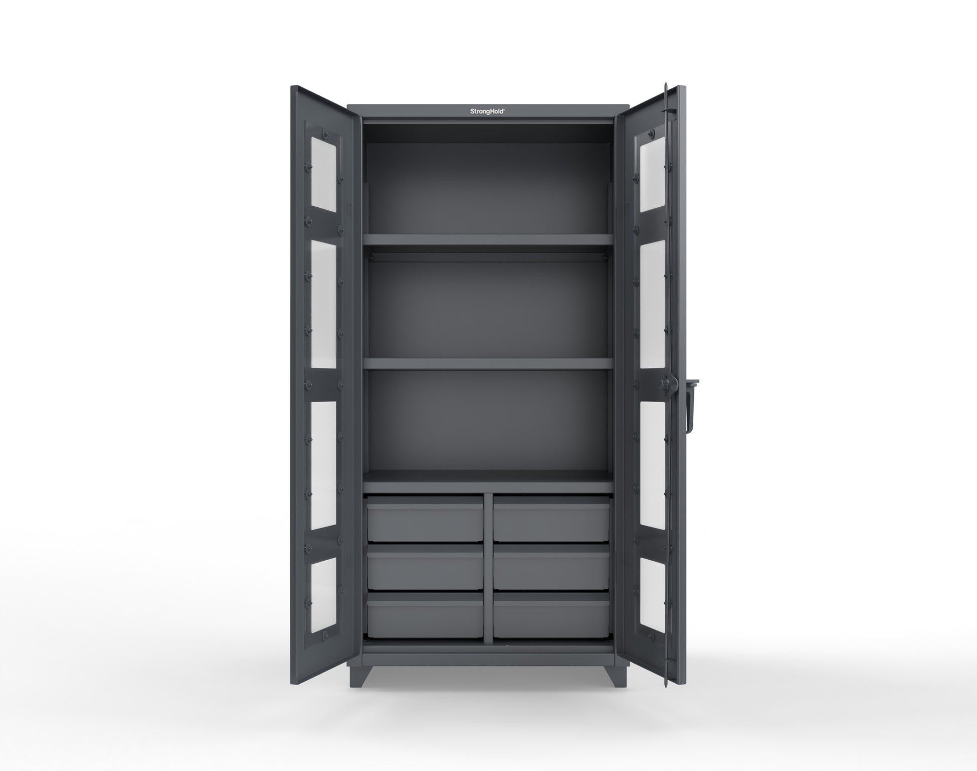 Extra Heavy Duty 14 GA Clear View Cabinet with 6 Half-Width Drawers, 3 Shelves - 36 In. W x 24 In. D x 75 In. H - 36-LD-243-6/5DB-L-7024