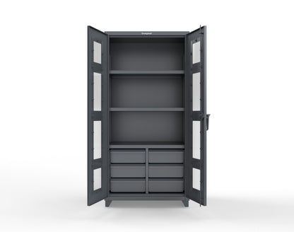 Extra Heavy Duty 14 GA Clear View Cabinet with 6 Half-Width Drawers, 3 Shelves - 36 In. W x 24 In. D x 75 In. H - 36-LD-243-6/5DB-L-7024