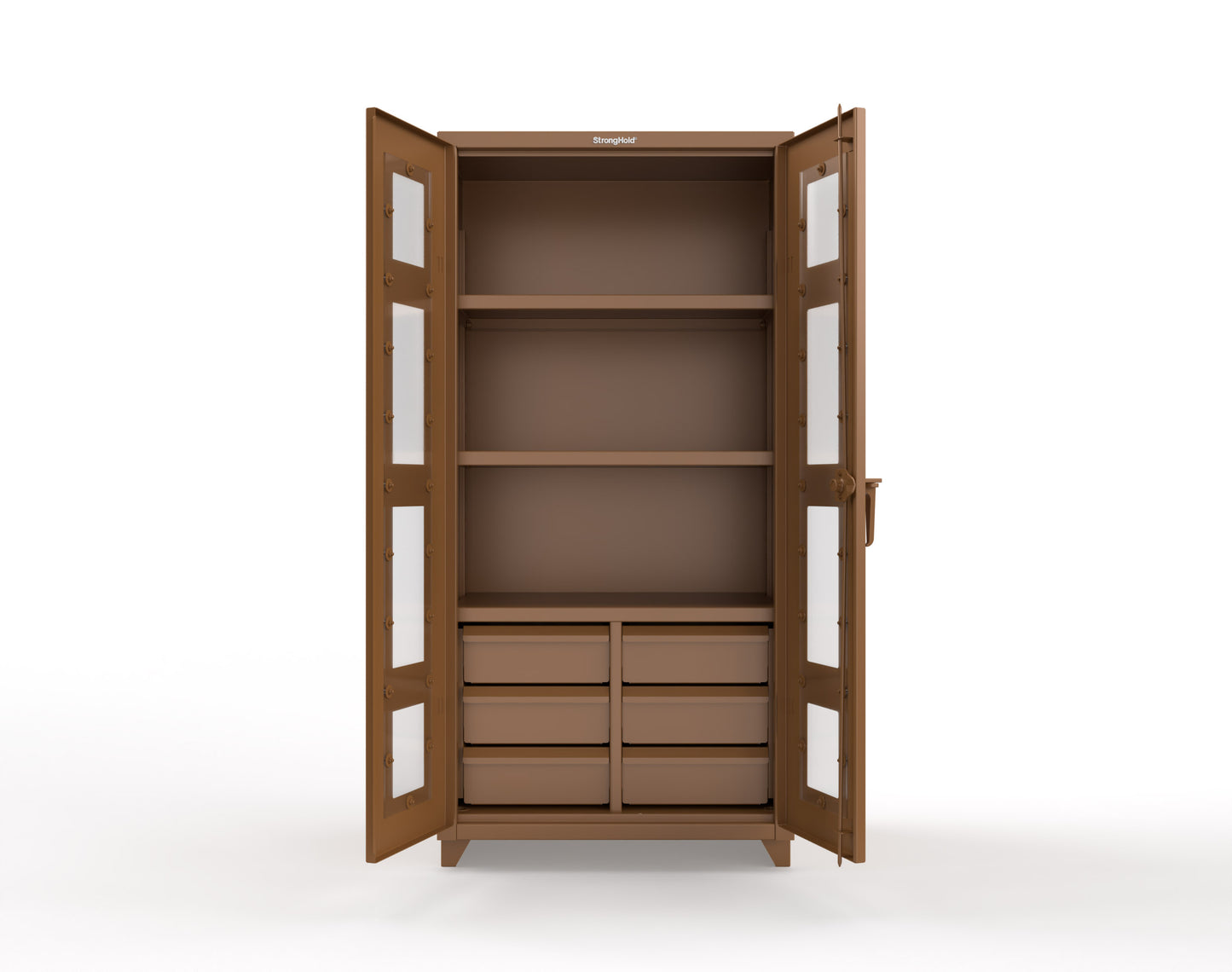 Extra Heavy Duty 14 GA Clear View Cabinet with 6 Half-Width Drawers, 3 Shelves - 36 In. W x 24 In. D x 75 In. H - 36-LD-243-6/5DB-L-8008