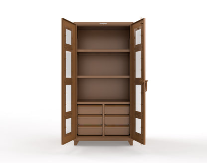 Extra Heavy Duty 14 GA Clear View Cabinet with 6 Half-Width Drawers, 3 Shelves - 36 In. W x 24 In. D x 75 In. H - 36-LD-243-6/5DB-L-8008