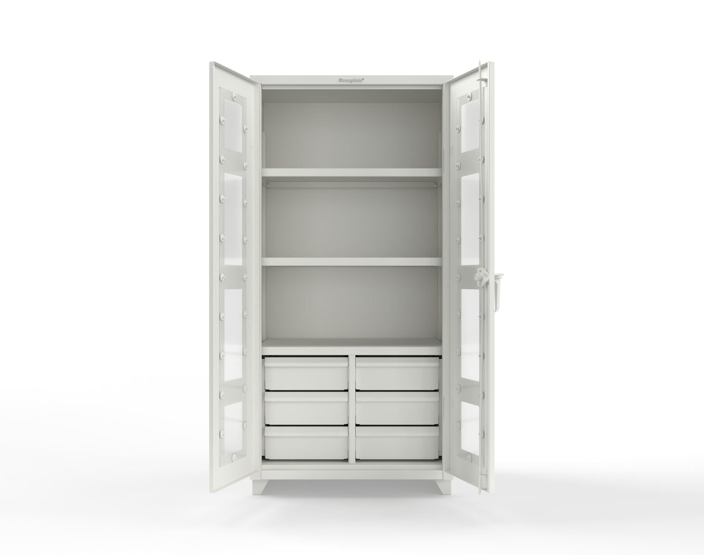 Extra Heavy Duty 14 GA Clear View Cabinet with 6 Half-Width Drawers, 3 Shelves - 36 In. W x 24 In. D x 75 In. H - 36-LD-243-6/5DB-L-9003