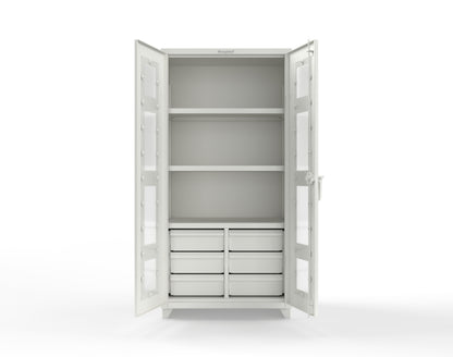 Extra Heavy Duty 14 GA Clear View Cabinet with 6 Half-Width Drawers, 3 Shelves - 36 In. W x 24 In. D x 75 In. H - 36-LD-243-6/5DB-L-9003