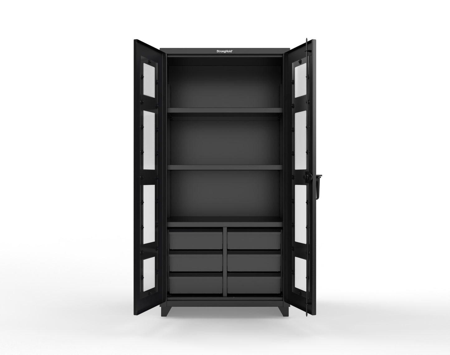 Extra Heavy Duty 14 GA Clear View Cabinet with 6 Half-Width Drawers, 3 Shelves - 36 In. W x 24 In. D x 75 In. H - 36-LD-243-6/5DB-L-9005