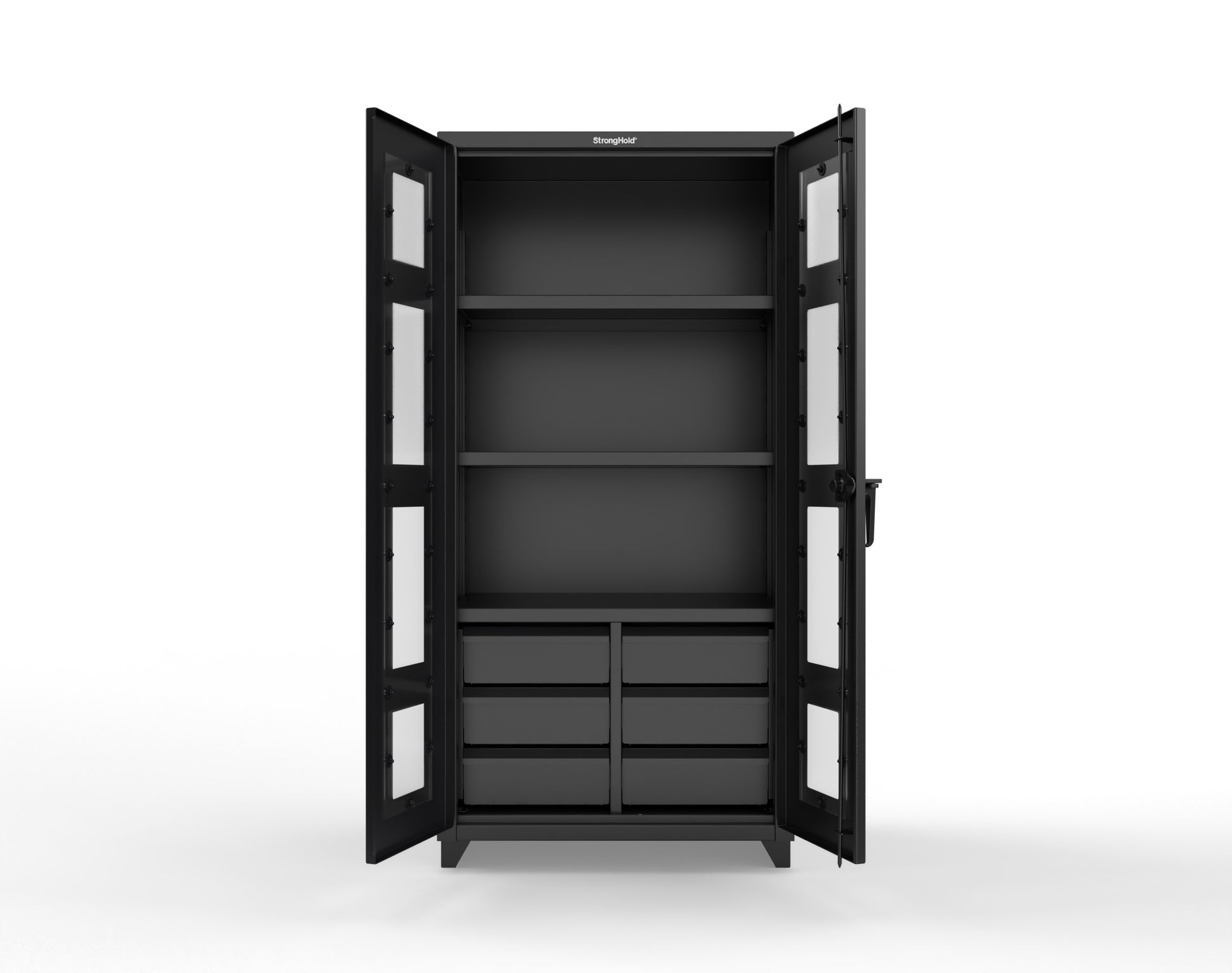 Extra Heavy Duty 14 GA Clear View Cabinet with 6 Half-Width Drawers, 3 Shelves - 36 In. W x 24 In. D x 75 In. H - 36-LD-243-6/5DB-L-9005