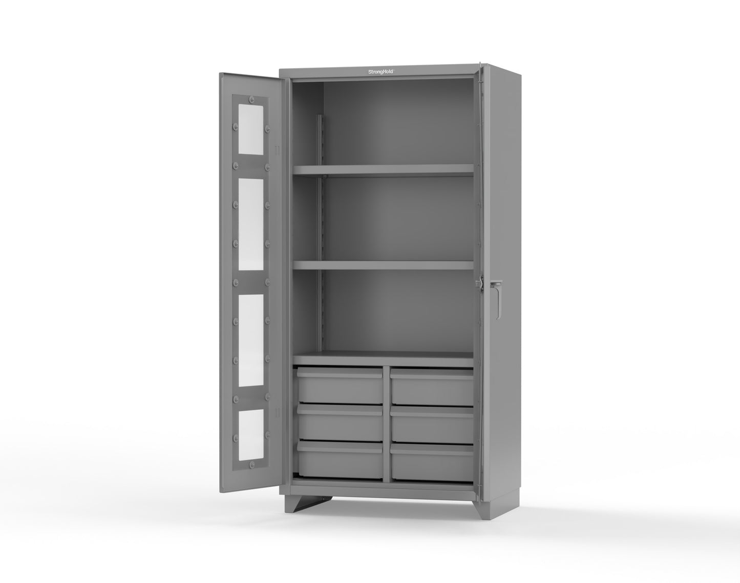 Extra Heavy Duty 14 GA Clear View Cabinet with 6 Half-Width Drawers, 3 Shelves - 36 In. W x 24 In. D x 75 In. H - 36-LD-243-6/5DB-L-7037