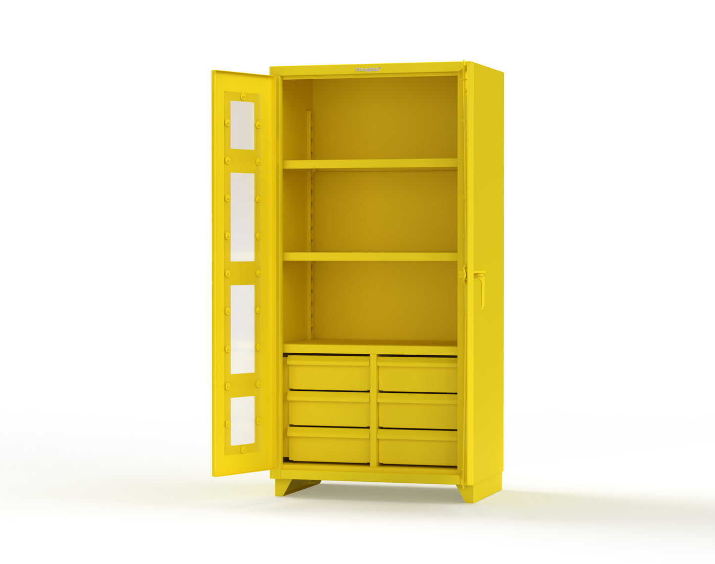 Extra Heavy Duty 14 GA Clear View Cabinet with 6 Half-Width Drawers, 3 Shelves - 36 In. W x 24 In. D x 75 In. H - 36-LD-243-6/5DB-L-1021