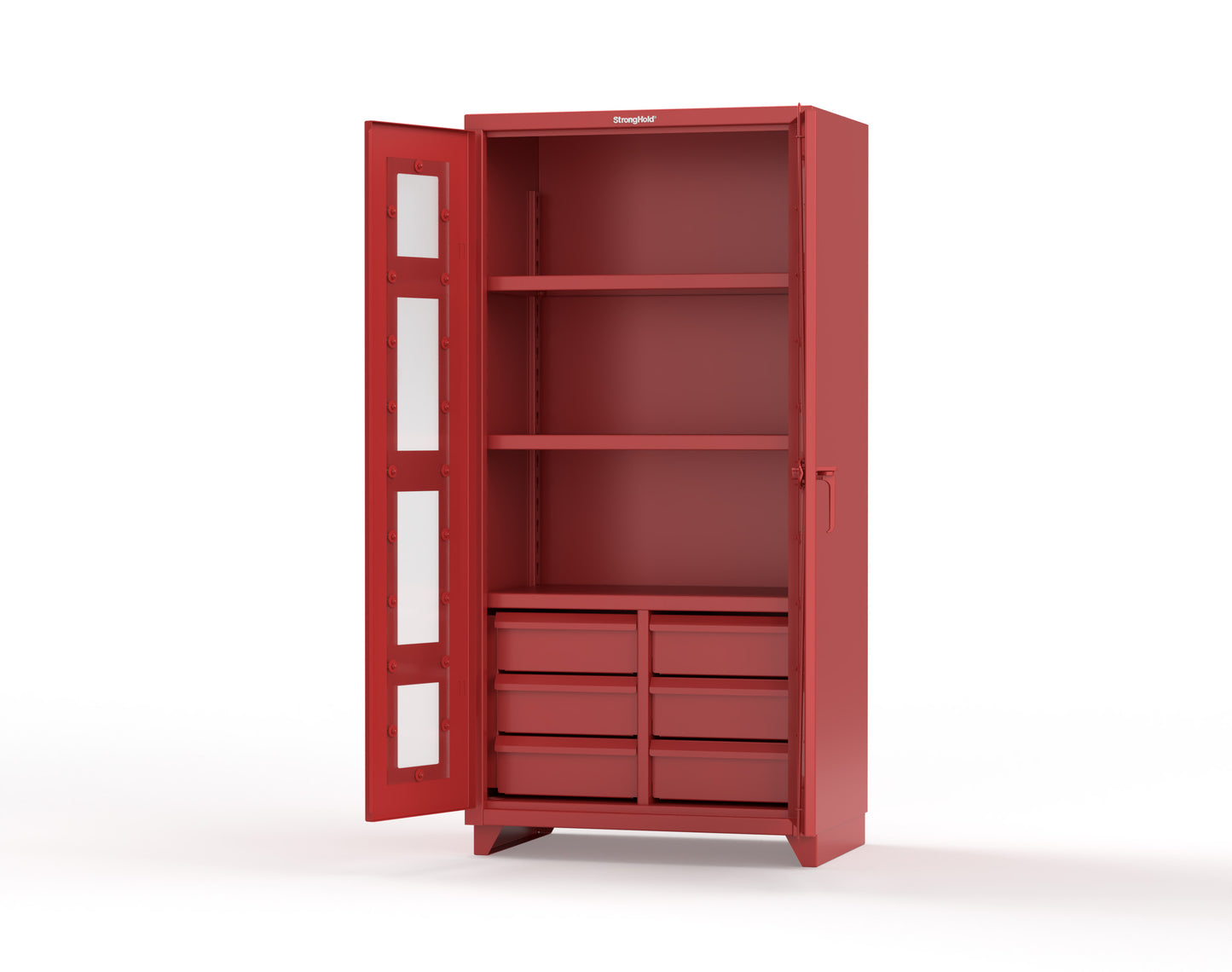 Extra Heavy Duty 14 GA Clear View Cabinet with 6 Half-Width Drawers, 3 Shelves - 36 In. W x 24 In. D x 75 In. H - 36-LD-243-6/5DB-L-3001